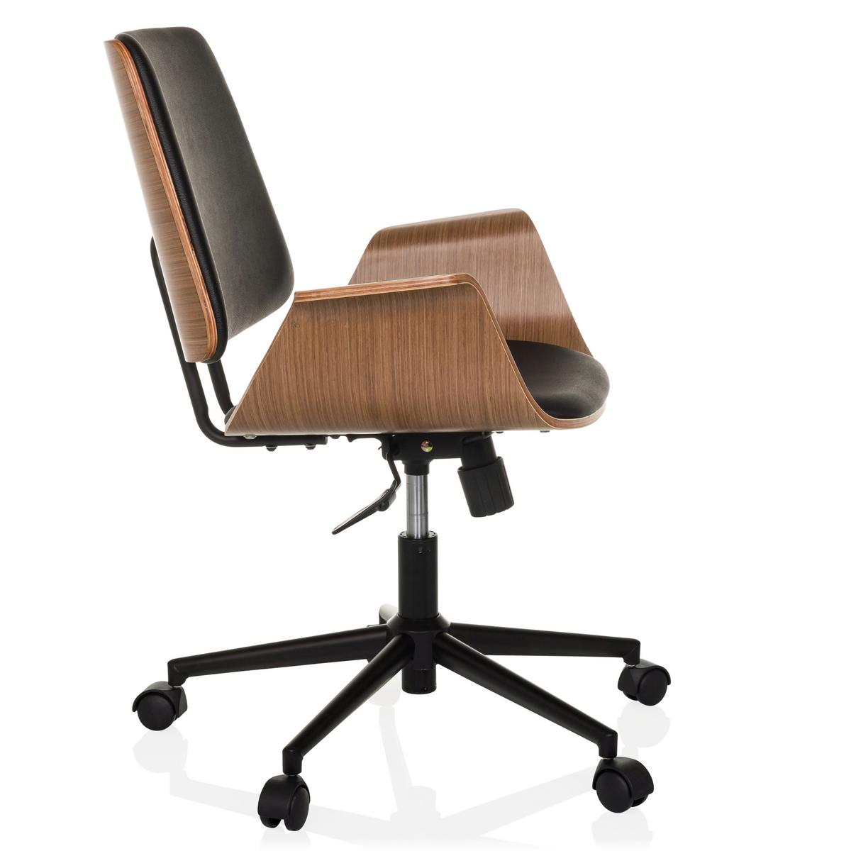 Drehstuhl Schwarz B: 68 Cm - Schwarz/Braun, MODERN, Leder/Holz (68/92/63,5cm) - MID.YOU