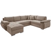 Wohnlandschaft Terana mit Schlaffunktion, Goldbraun - Chromfarben/Graubraun, KONVENTIONELL, Textil (157/305/219cm) - Livetastic