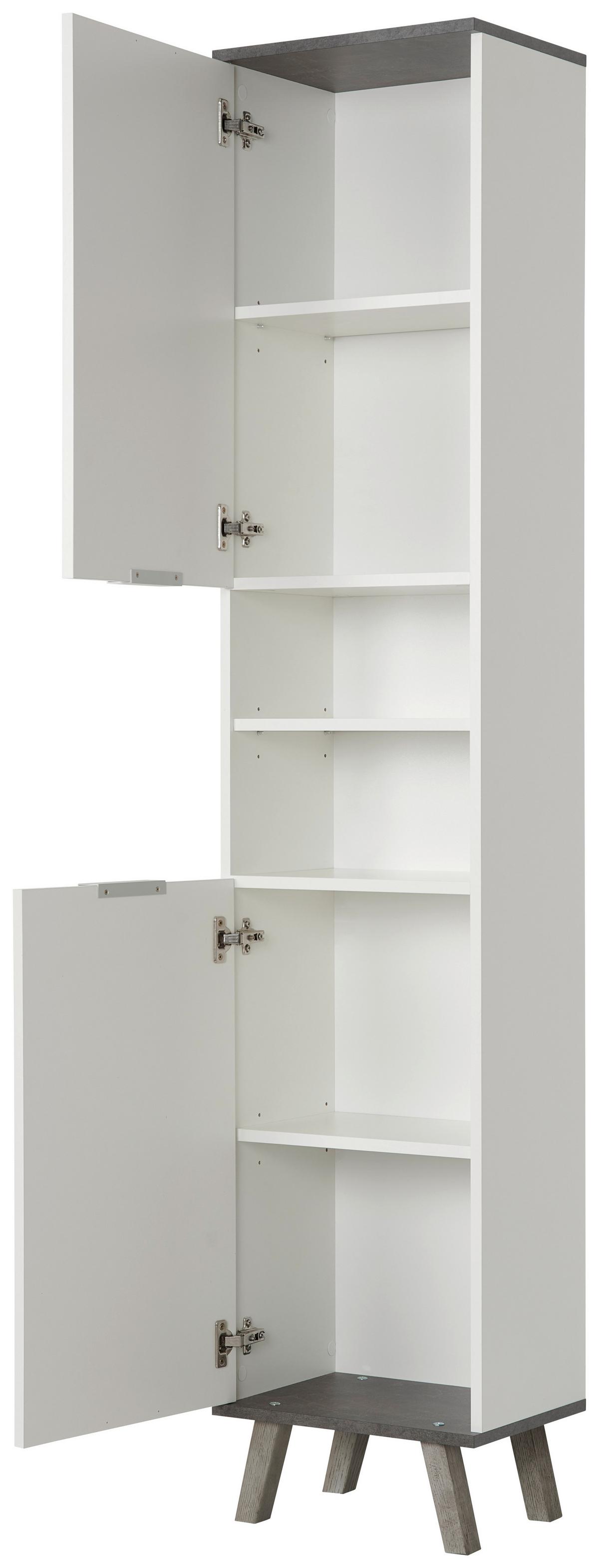 Hochschrank M. Echtholzfüßen Turin B: 40 Cm Weiß/beton - Weiß/Grau, MODERN, Holzwerkstoff (40/195/30cm)