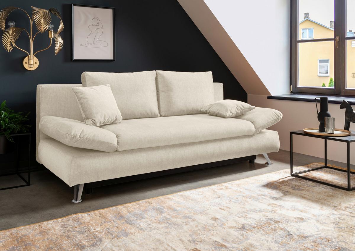 Schlafsofa Dale Beige B: 208 Cm - Chromfarben/Beige, MODERN, Textil (208/86/95cm) - Livetastic