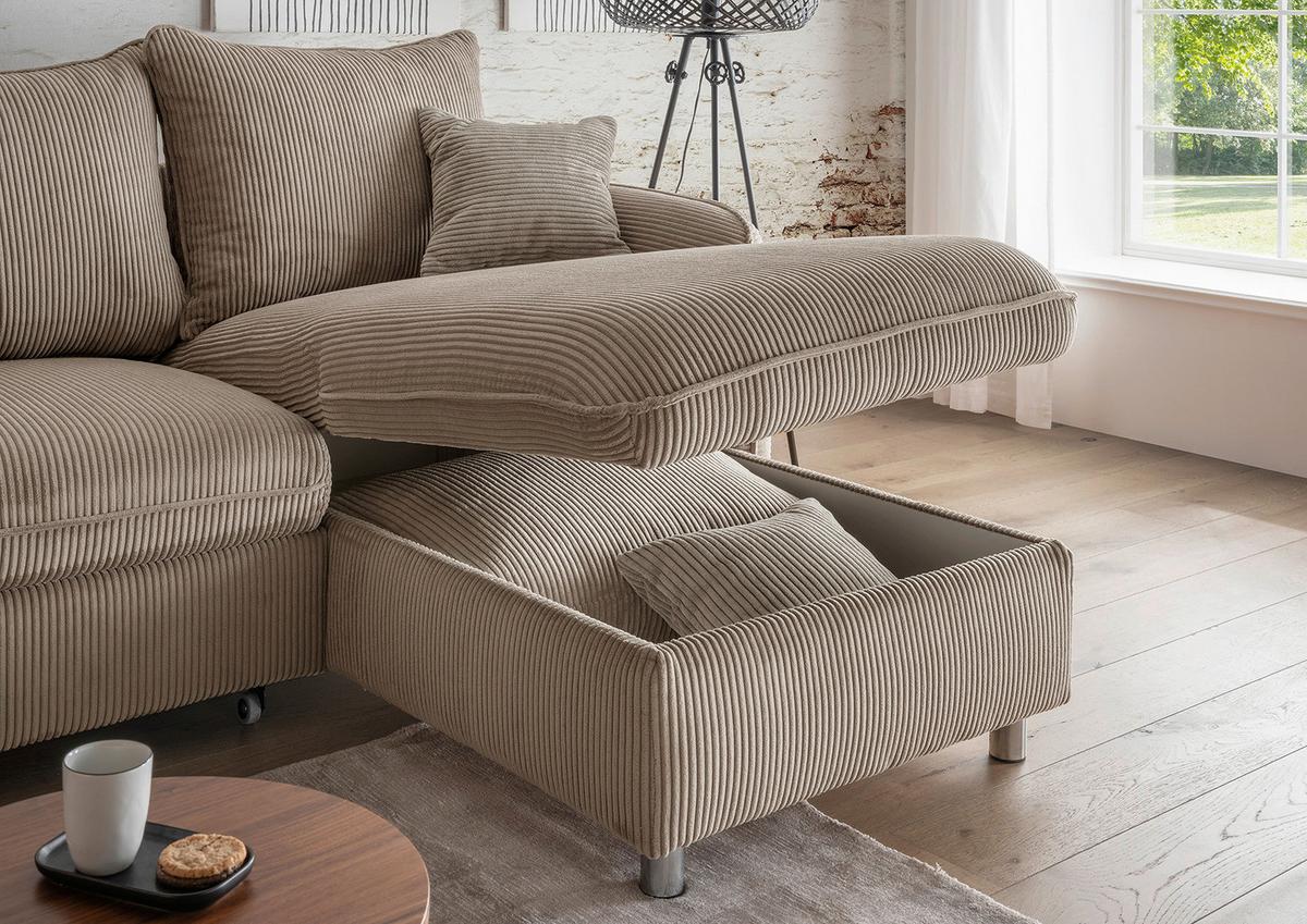 Eckschlafsofa Lauritio Graubraun S: 254x160 cm - Chromfarben/Graubraun, MODERN, Textil (254/160cm) - Livetastic