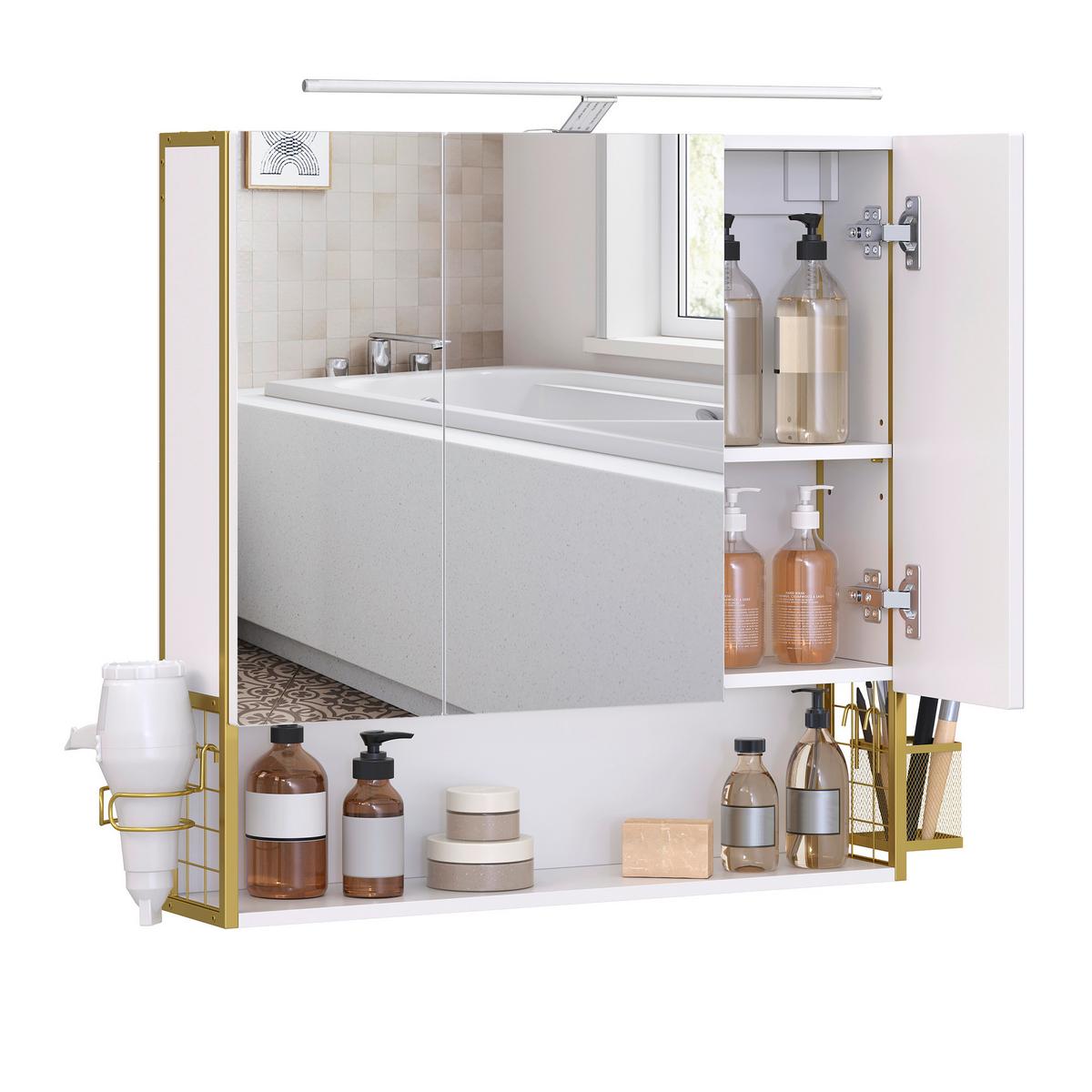 Spiegelschrank Washbasin Cabinet - Goldfarben/Weiß, MODERN, Glas/Holzwerkstoff (70/70/16cm) - MID.YOU