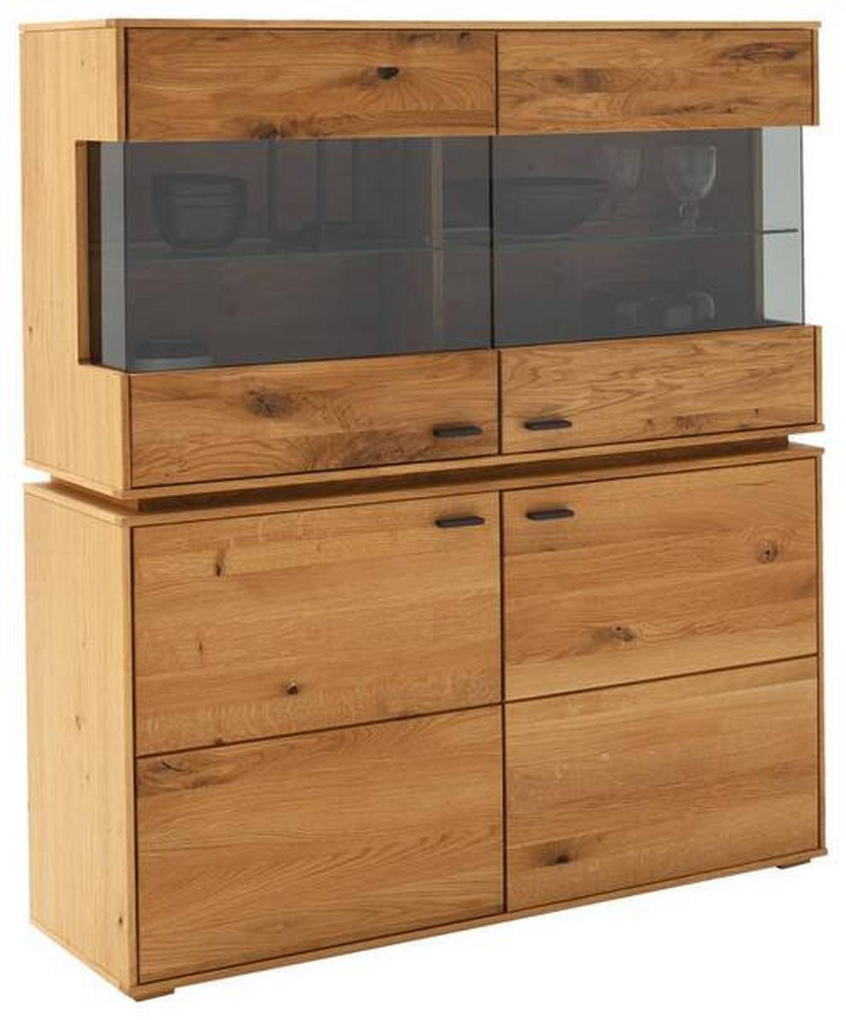 Highboard Echtholz B: 123 cm Como Wildeiche - Wildeiche, Natur, Glas/Holz (123/137/38cm) - MID.YOU
