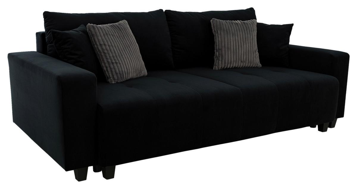 Ecksofa mit Bettfunktion Lily Velours schwarz, 240x119cm - Anthrazit/Schwarz, Trend, Holz/Holzwerkstoff (240/119cm) - Luca Bessoni