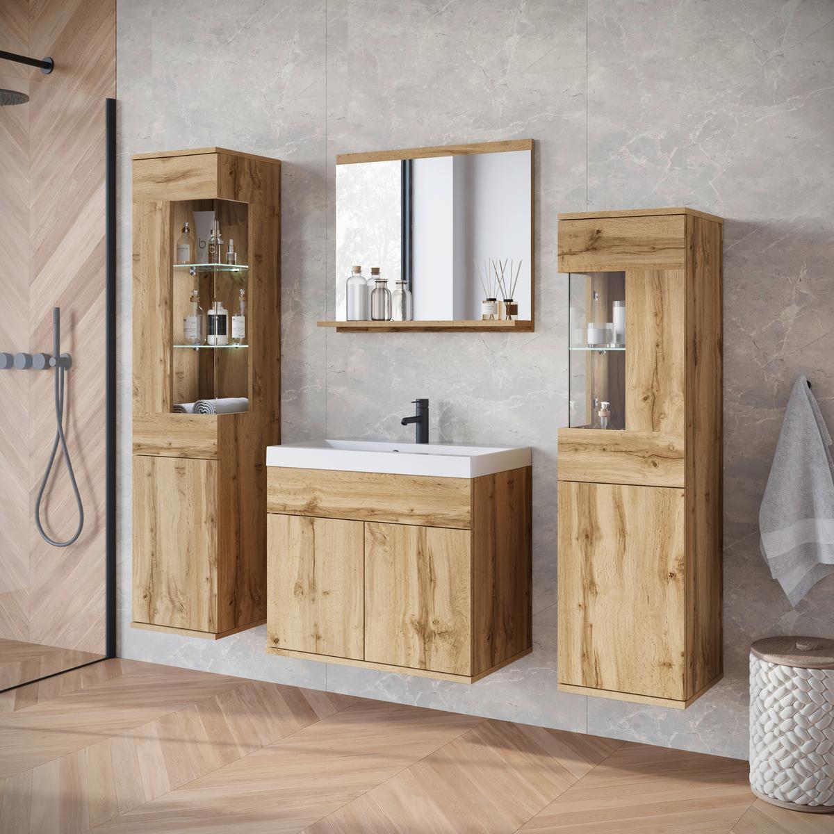 Badezimmer Narobi Eiche Wotan B: 120,4 cm - Eiche Wotan/Weiß, Trend, Glas/Keramik (120,4cm) - P & B