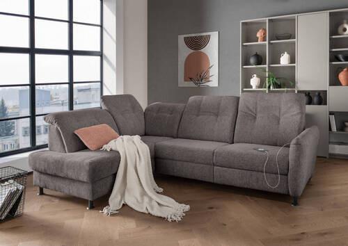 Ecksofa Minori Chenille Graubraun, S: ca. 198x270 cm - Graubraun/Schwarz, MODERN, Textil (198/270cm) - Livetastic