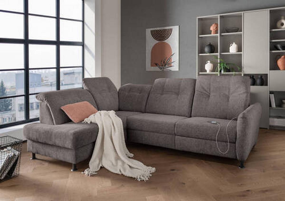 Ecksofa Minori Chenille Graubraun, S: ca. 198x270 cm - Graubraun/Schwarz, MODERN, Textil (198/270cm) - Livetastic