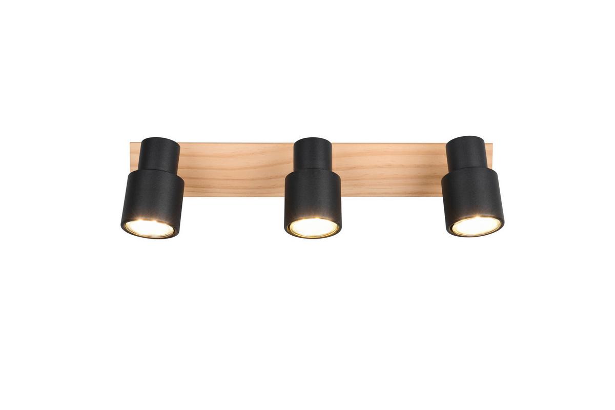 Deckenstrahler Pierre Schwarz Kieferfarben L: 46 Cm - Schwarz/Kieferfarben, Natur, Holz/Metall (46/15/6cm)