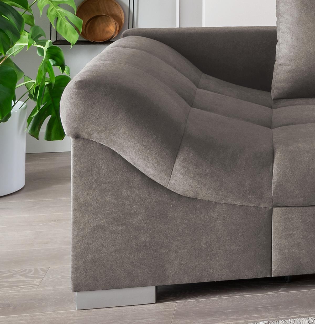 Eckschlafsofa Alvito Graubraun S: 298/202 Cm - Graubraun/Silberfarben, Design, Textil (298/202cm) - MID.YOU
