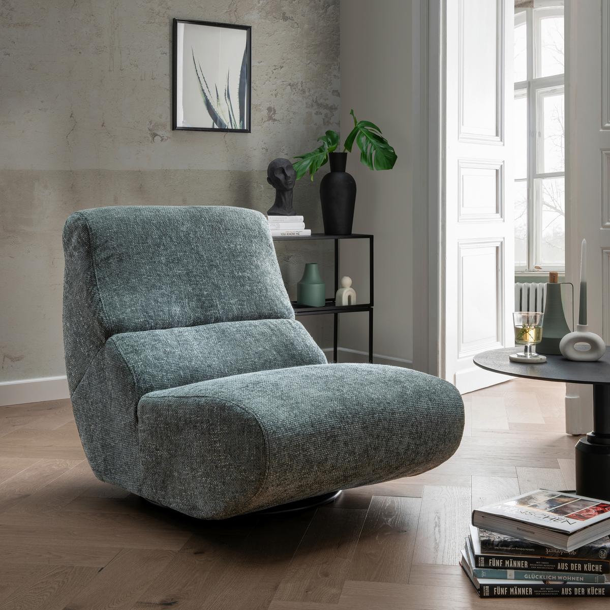 Sessel Lucera Blaugrau 360° Drehbar, B: 74 Cm - Blaugrau/Schwarz, Design, Textil (74/85/105cm) - Livetastic