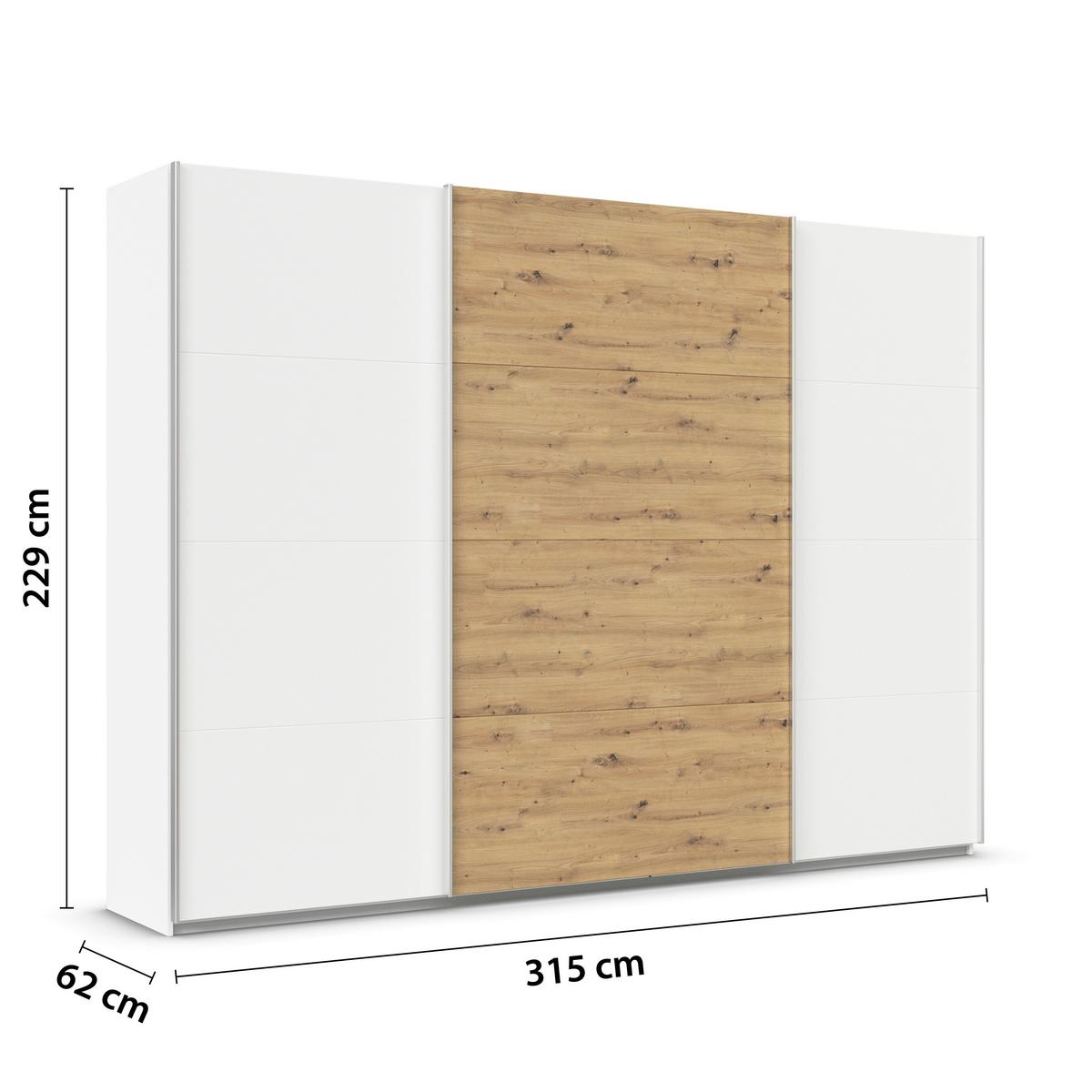 Tolóajtós Szekrény Feldkirch 315/229cm - Artisan tölgy/fehér, Modern, faalapú anyag (315/229/62cm)