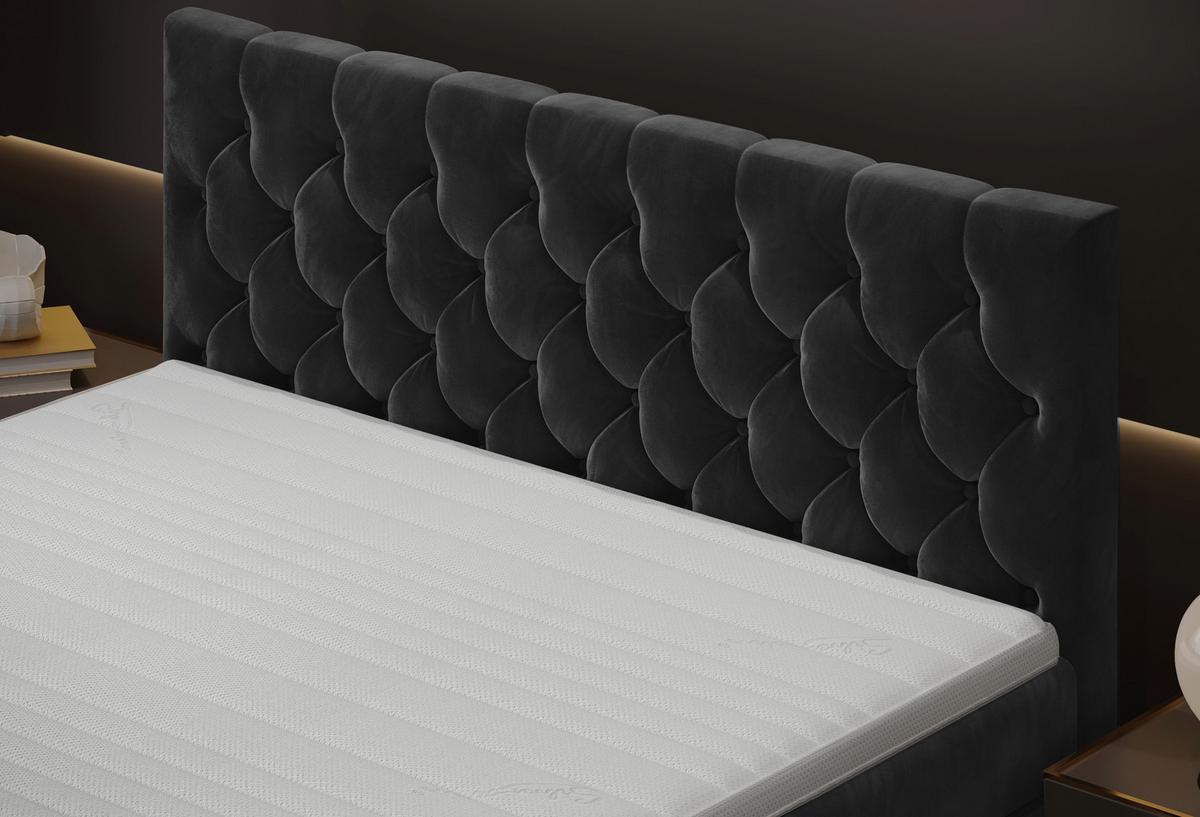 Boxspringbett Elio Schwarz 180x200 Cm H2 - Schwarz, ROMANTIK / LANDHAUS, Textil (184/121/212cm) - James Wood