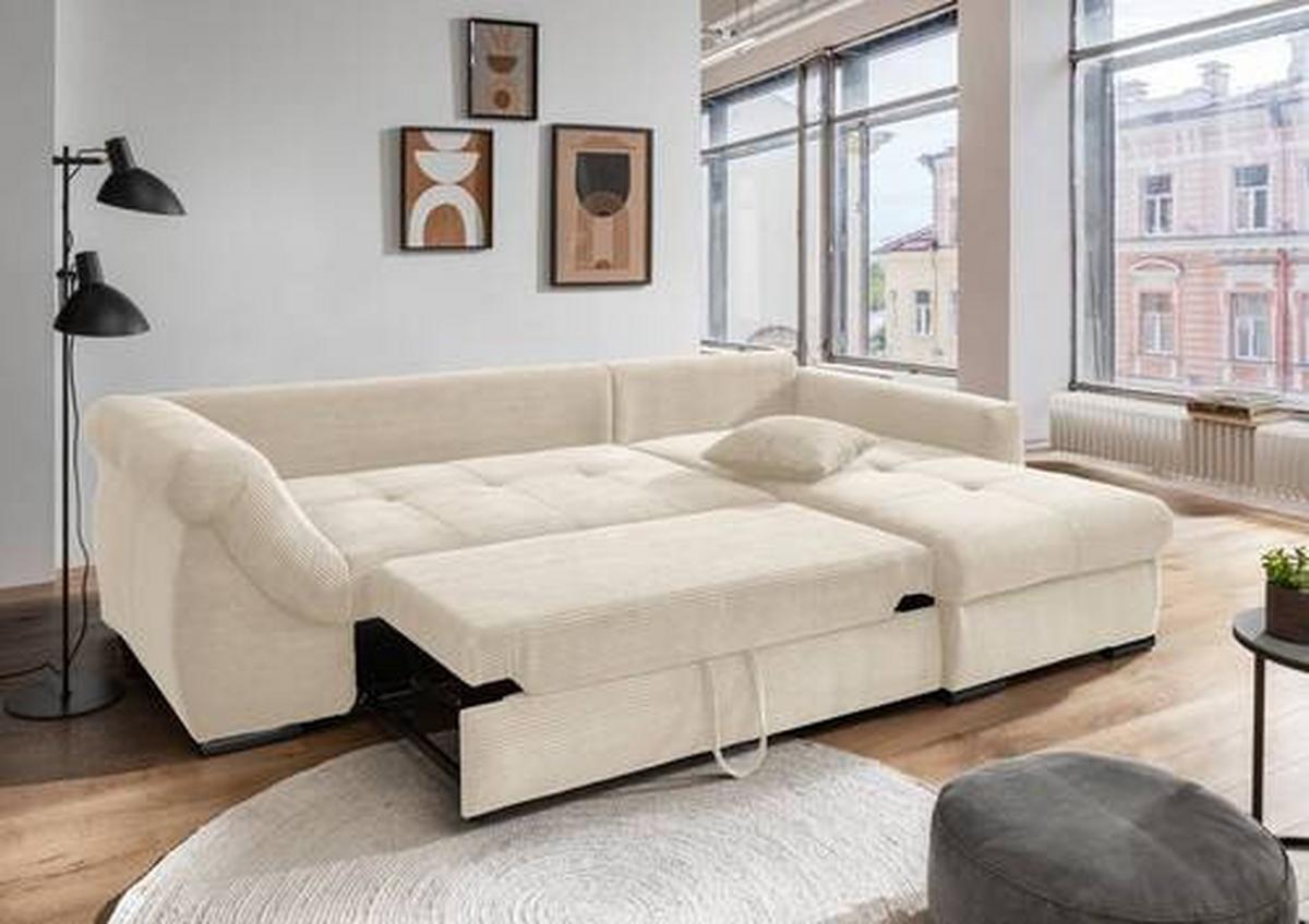 Ecksofa Federico Beige S: 302/188 cm - Beige/Schwarz, MODERN, Holz/Textil (302/188cm) - MID.YOU