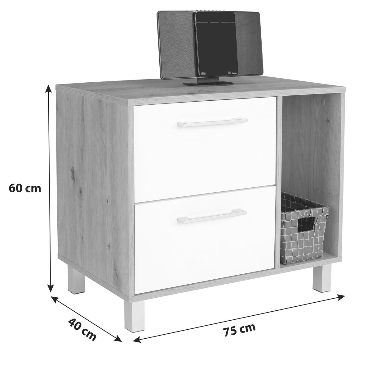 Komód Box 75/60 Cm - tölgyfa színű/fehér, Modern, faalapú anyag (75/60/40cm) - Ondega