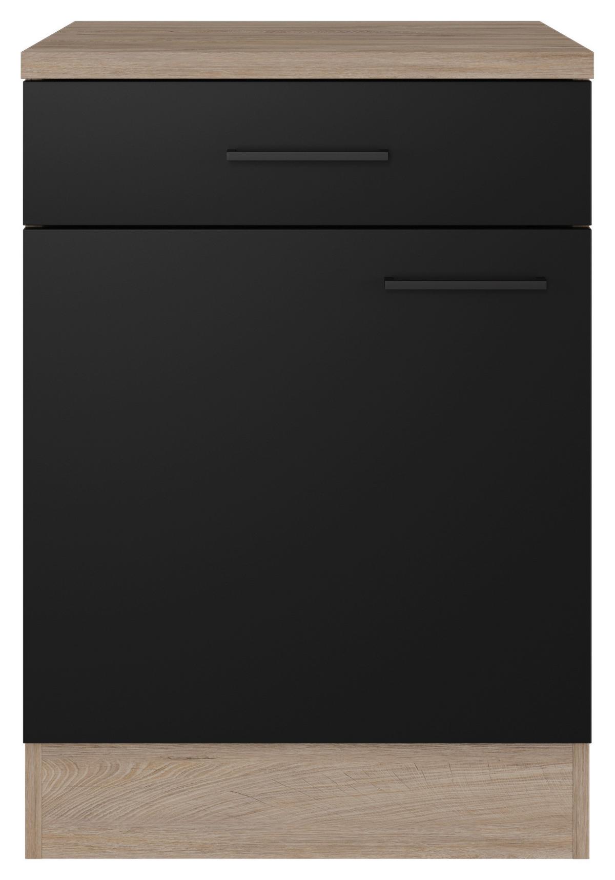 Küchenunterschrank Capri 60 cm Eiche/Schwarz: - Eichefarben/Schwarz, KONVENTIONELL, Holzwerkstoff (60/85/57cm) - FlexWell