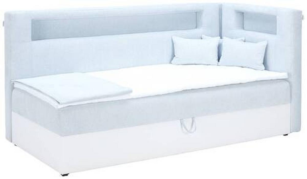 Polsterbett mit Bettkasten 80x200 cm Junior Gold Hellblau - Schwarz/Weiß, MODERN, Leder/Textil (80/200cm) - Ondega