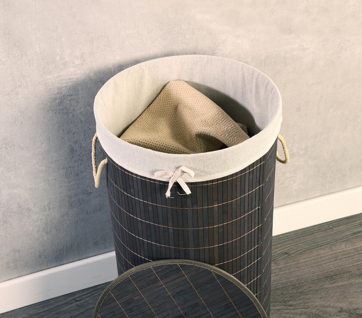 Wäschekorb Bambus Grau 35x35x60 cm - Creme/Grau, Basics, Holz/Textil (35/35/60cm) - Kesper