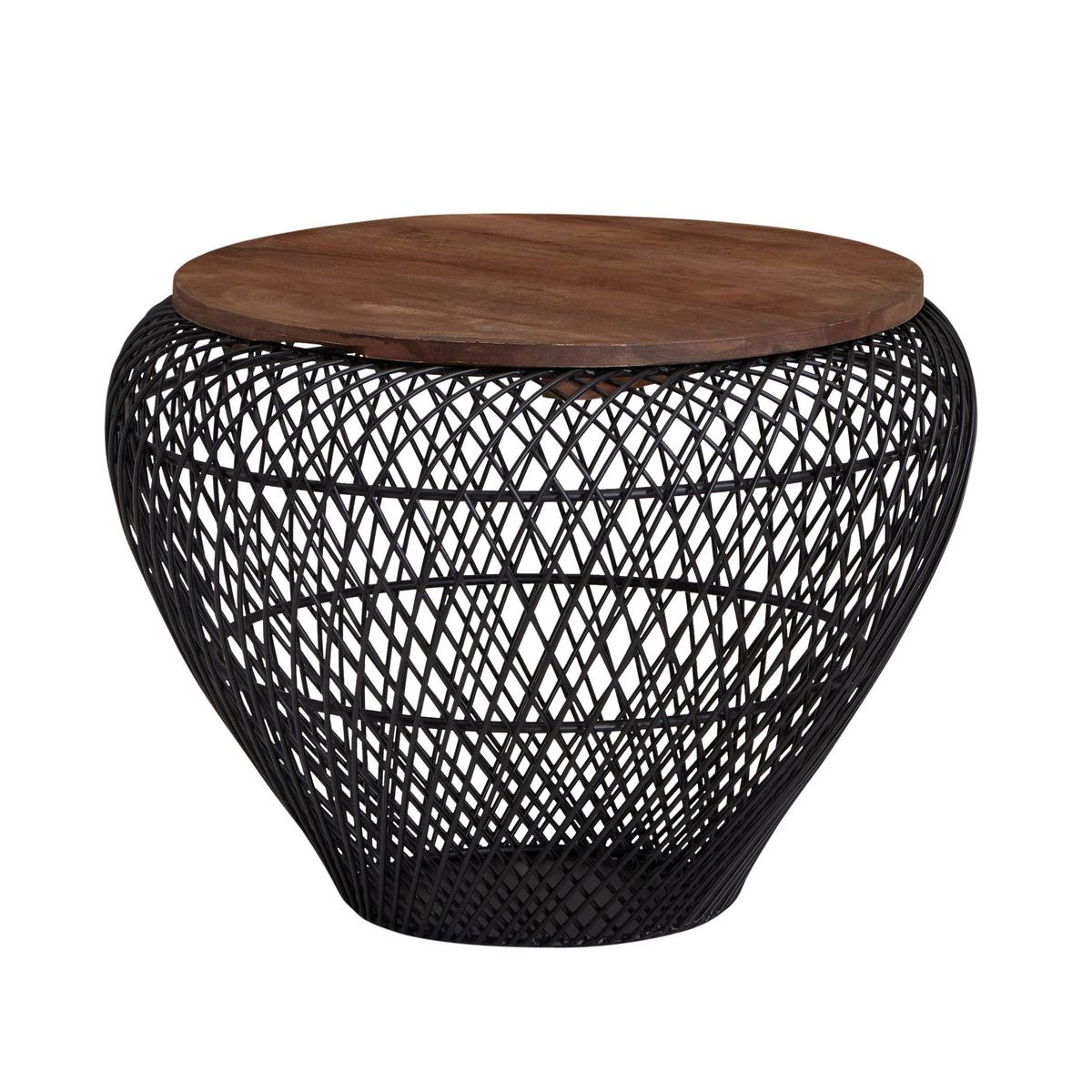Konferenčný stolík masív mango/kov - černá, Moderní, kov/dřevo (60/60/45cm) - MID.YOU