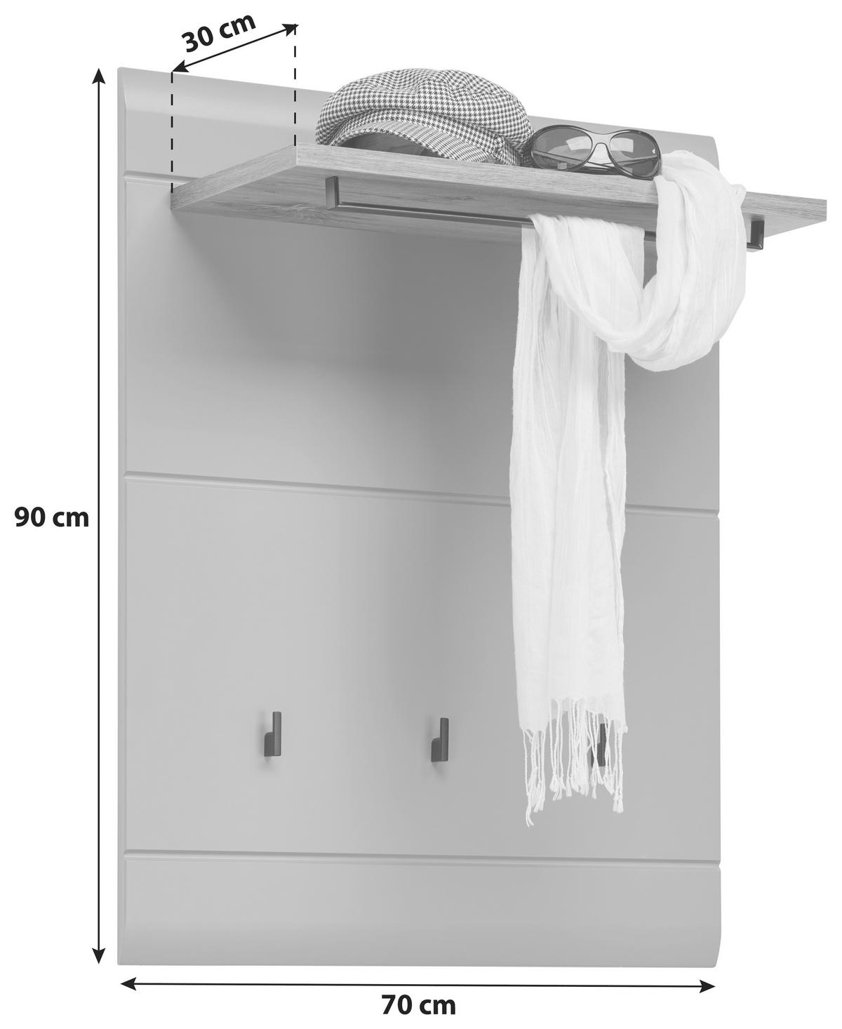Garderobenpaneel Auris Eiche Dekor 70 cm 3 Haken - Eichefarben/Grau, MODERN (70/90/30cm) - Luca Bessoni