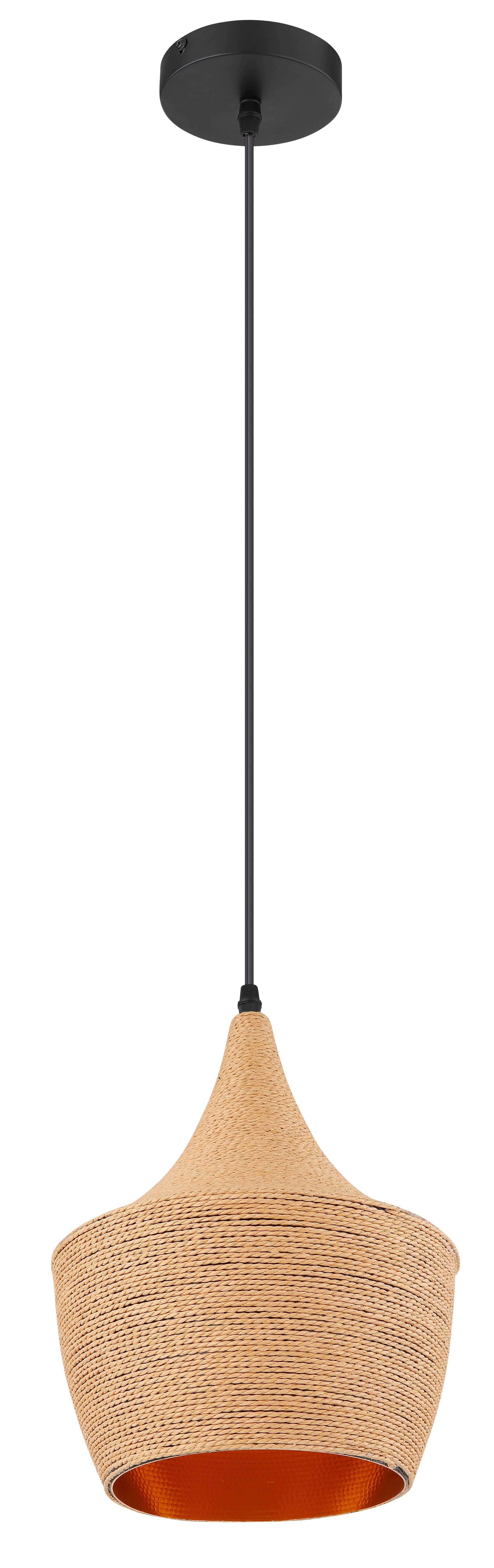 Hängeleuchte H: 140 cm 1-Flammig - Goldfarben/Schwarz, Natur, Textil/Metall (25/140cm) - Globo