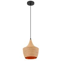 Hängeleuchte H: 140 cm 1-Flammig - Goldfarben/Schwarz, Natur, Textil/Metall (25/140cm) - Globo