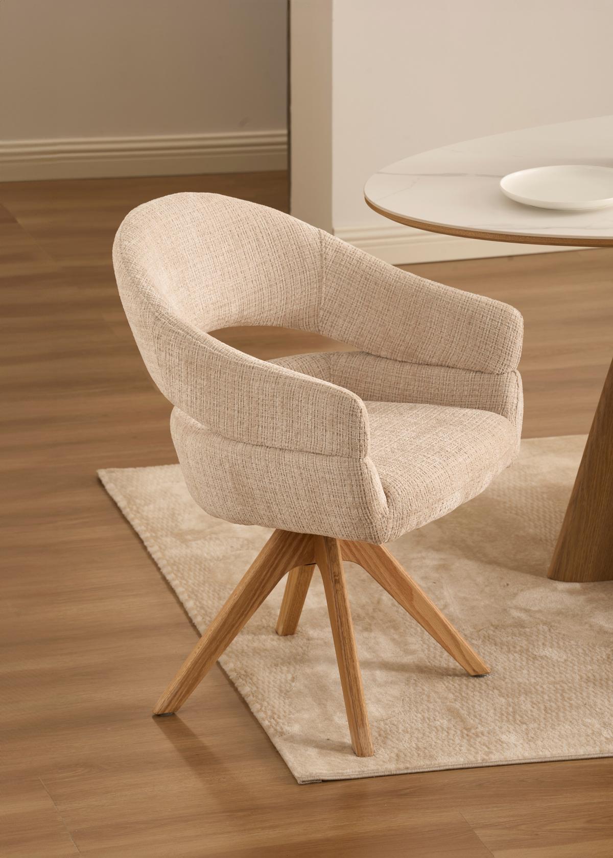 Armlehnstuhl Cleo Beige/Eichefarben B: 58 cm - Eichefarben/Beige, MODERN, Holz/Textil (58/85/62cm) - Livetastic