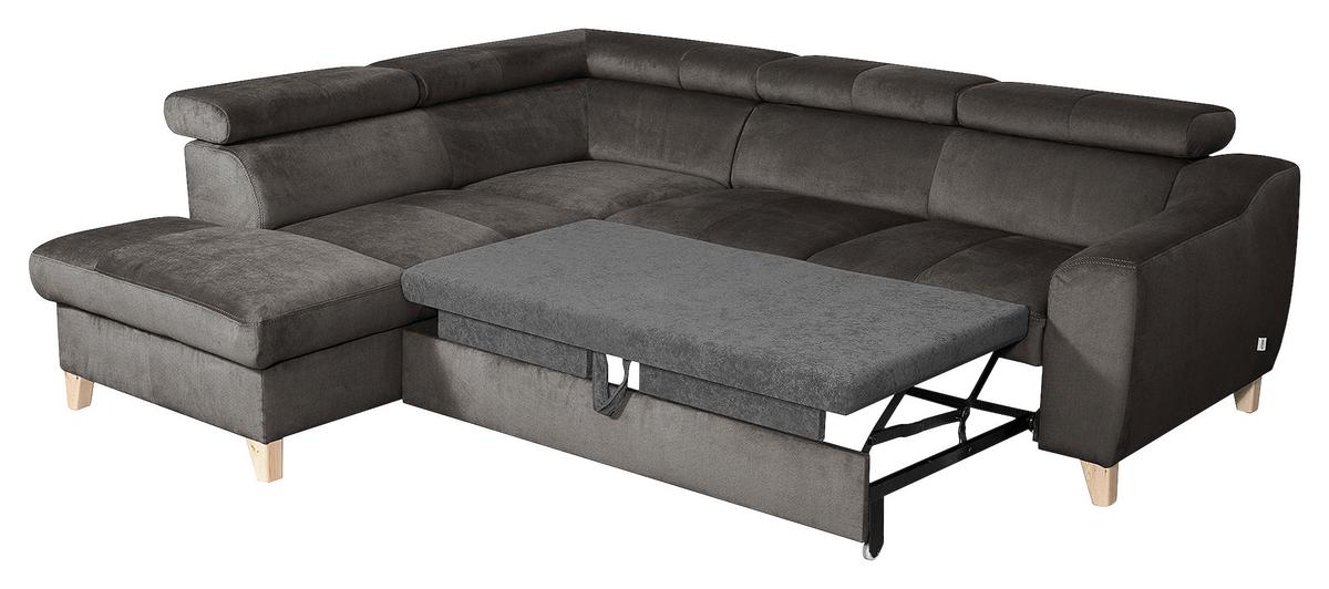 Ecksofa Aspen mit Bettkasten Webstoff Dunkelgrau 208x245 cm - Dunkelgrau/Buchefarben, Design, Textil (208/245cm) - Livetastic