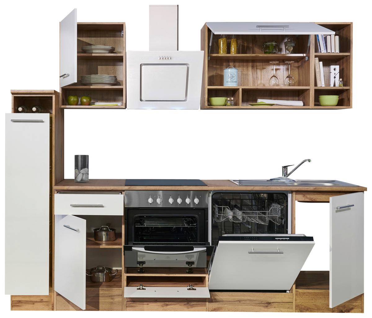 Küchenzeile ohne Geräte B: 250 cm Weiß/Wildeiche Dekor - Wildeiche/Weiß, Basics, Holzwerkstoff (250/205/60cm) - Respekta