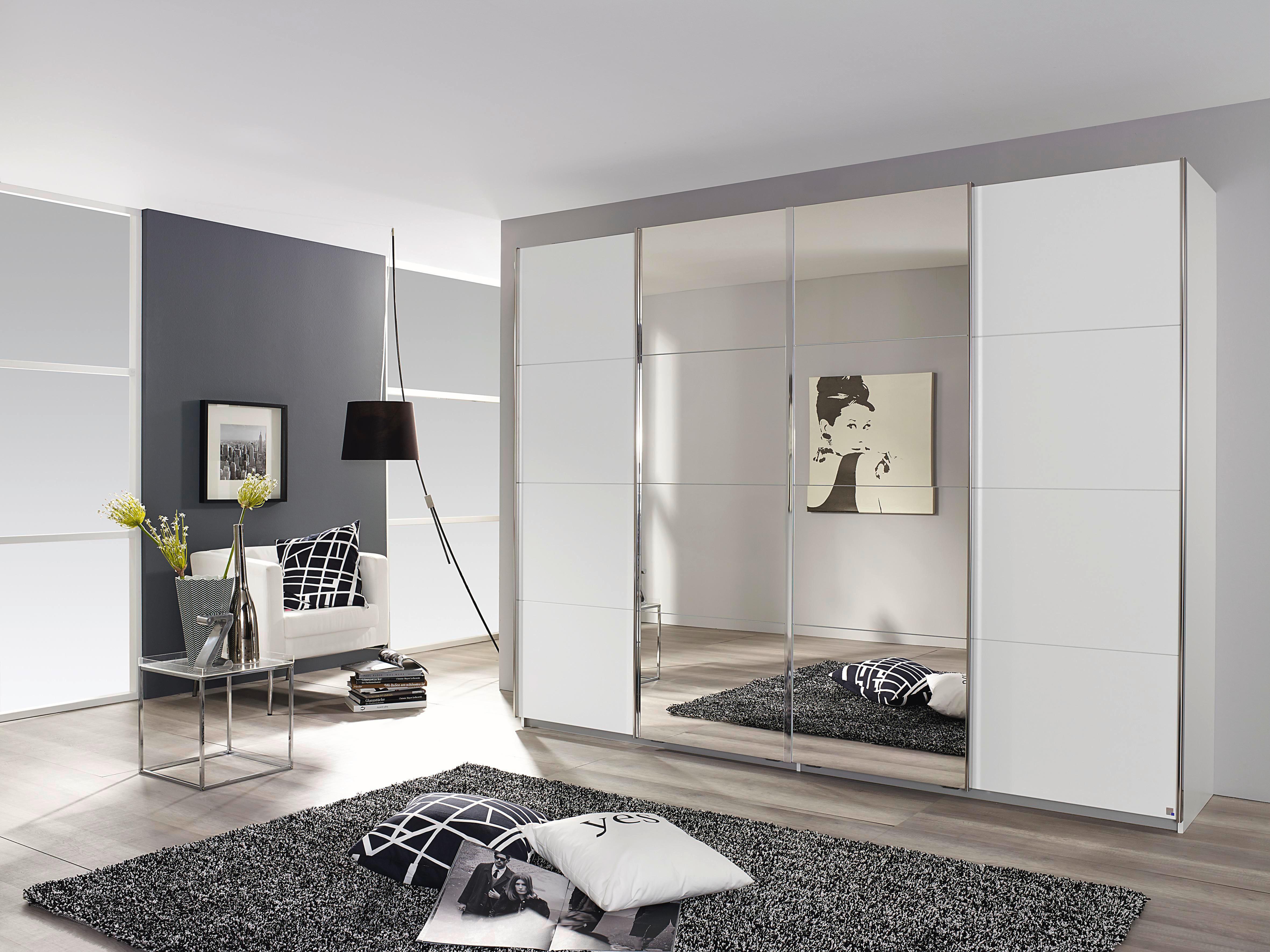 Schwebetürenschrank Mit Spiegel 271cm Bensheim, Weiß - Klar/Eichefarben, MODERN, Holzwerkstoff (271/230/62cm) - James Wood