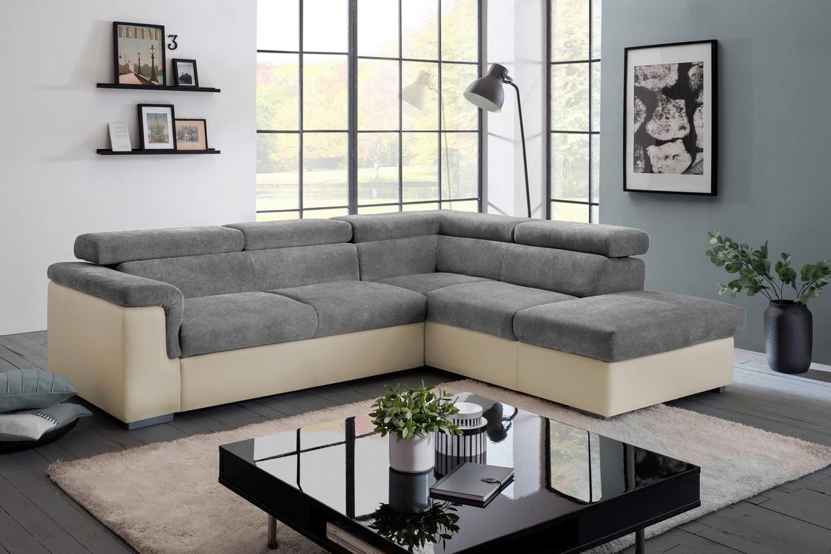 Sedací souprava MILLA antracitová/hnědá pravý roh - antracitová/hnědá, Basics, dřevo/textil (252/217cm)