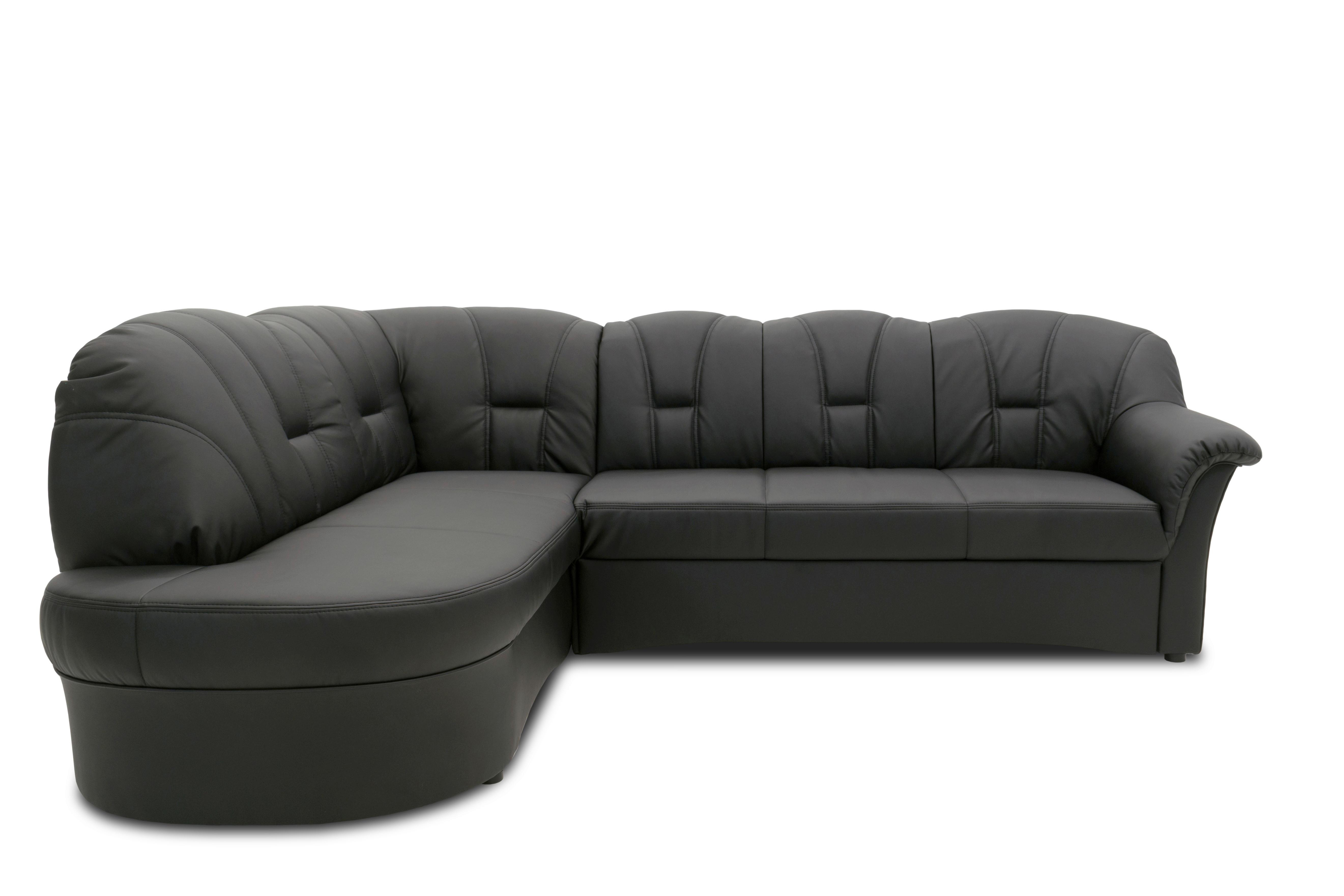 Ecksofa mit Bettfunktion Papenburg Schwarz Lederlook - Schwarz, KONVENTIONELL, Textil (180/243cm) - MID.YOU