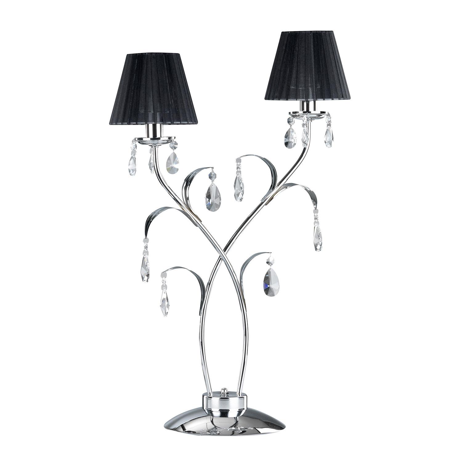 KRISTALL-TISCHLEUCHTE 4865/LGN - Chromfarben/Schwarz, KONVENTIONELL, Glas/Textil (45/70cm)