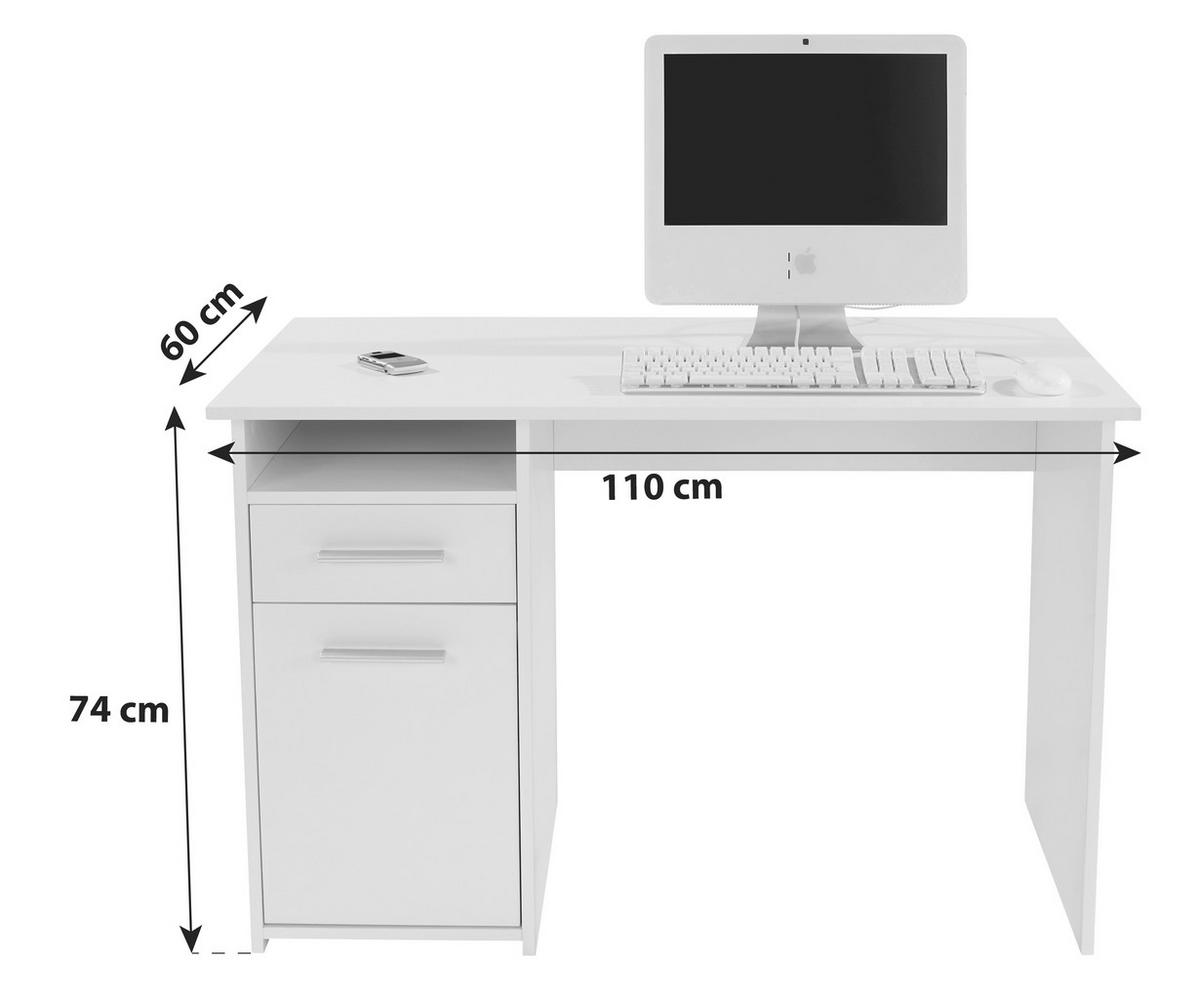 Schreibtisch mit Stauraum B 110 cm H 74cm Palermo - Anthrazit/Weiß, MODERN, Holzwerkstoff (110/74/60cm)