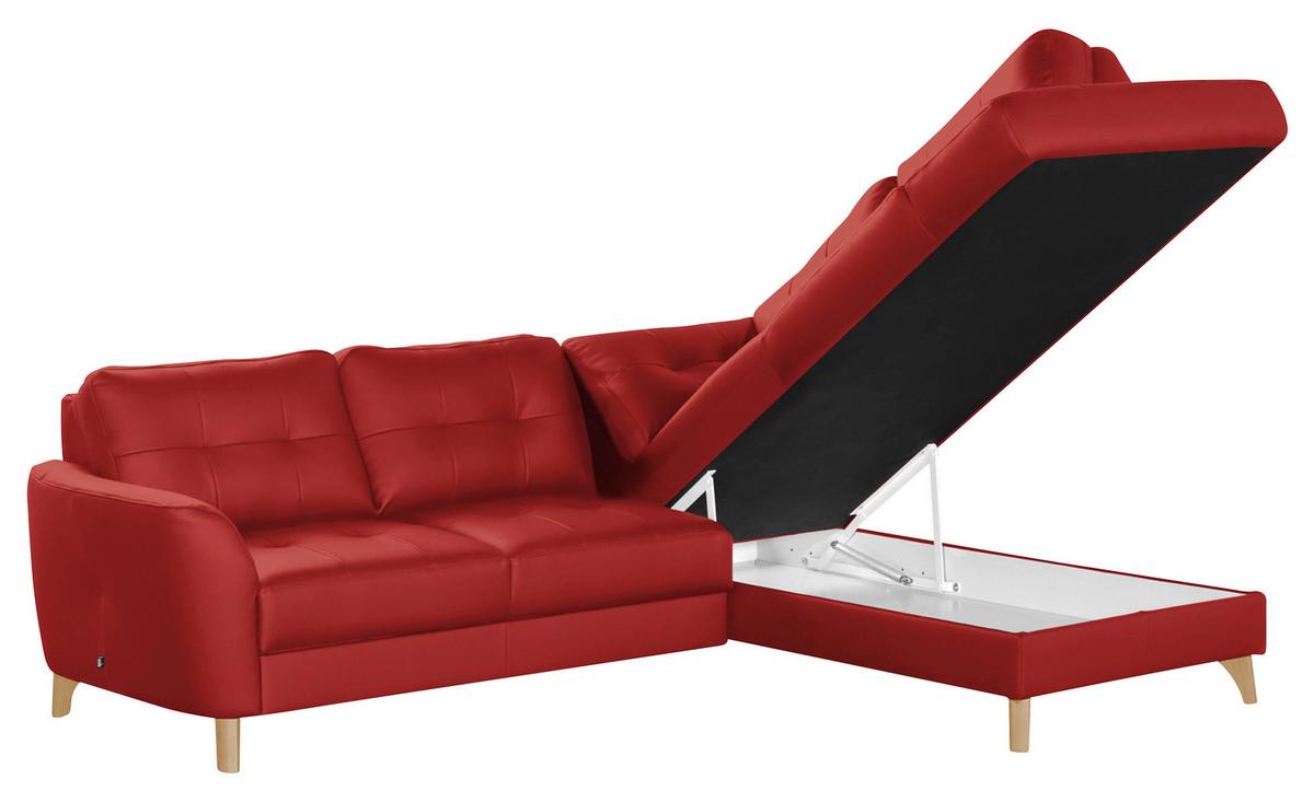 Ecksofa Nordic Rot S: ca. 236x190 cm - Buchefarben/Rot, Design, Leder/Textil (236/190cm) - Livetastic