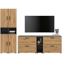 Wohnwand, The One 3, B: 300 cm Artisan Eiche Dekor/Grau - Schwarz/Eiche Artisan, Trend, Holzwerkstoff (260/182/34cm)