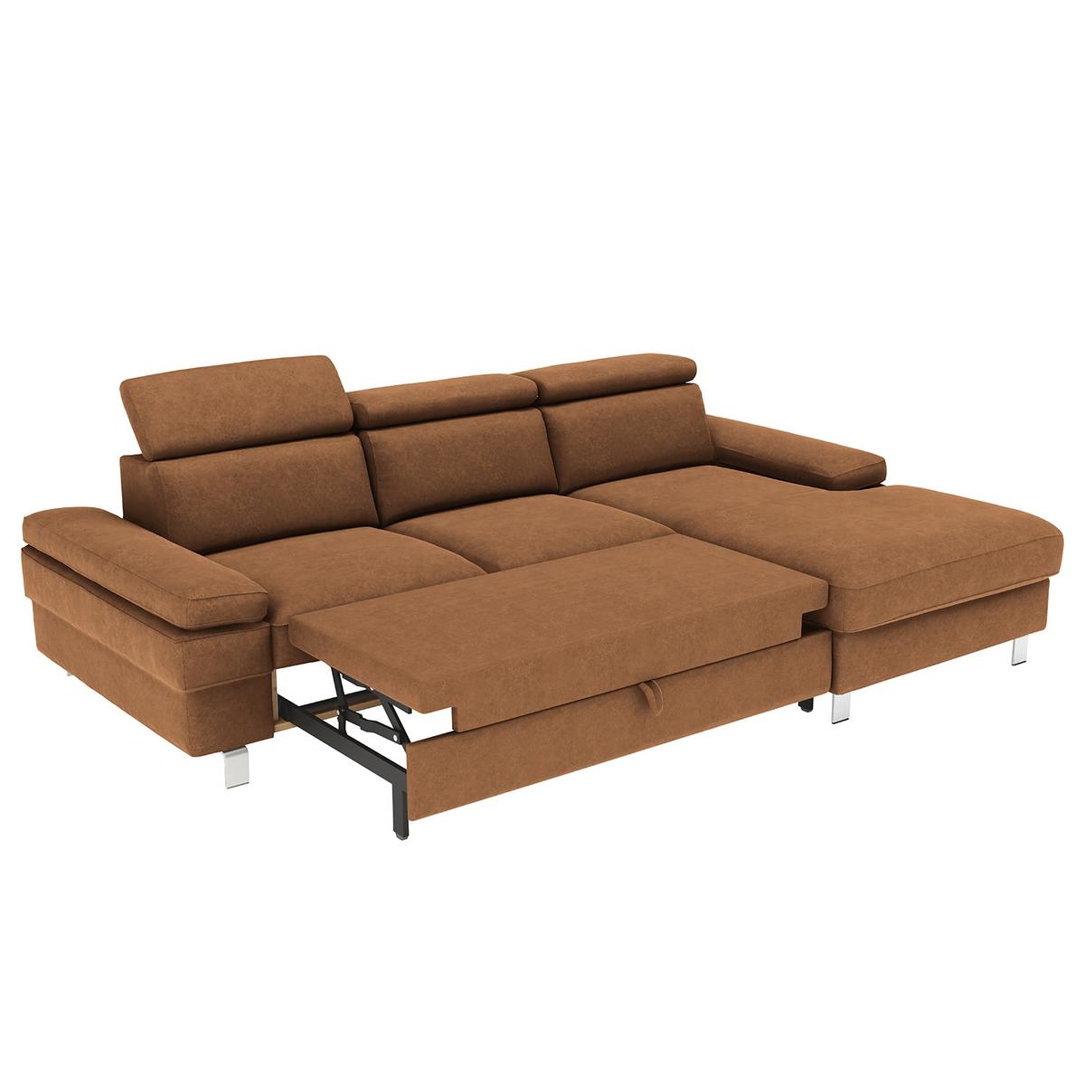 Ecksofa Elvis, Braun S: 259x182 Cm - Silberfarben/Braun, KONVENTIONELL, Textil (259/182cm) - Trendmanufaktur
