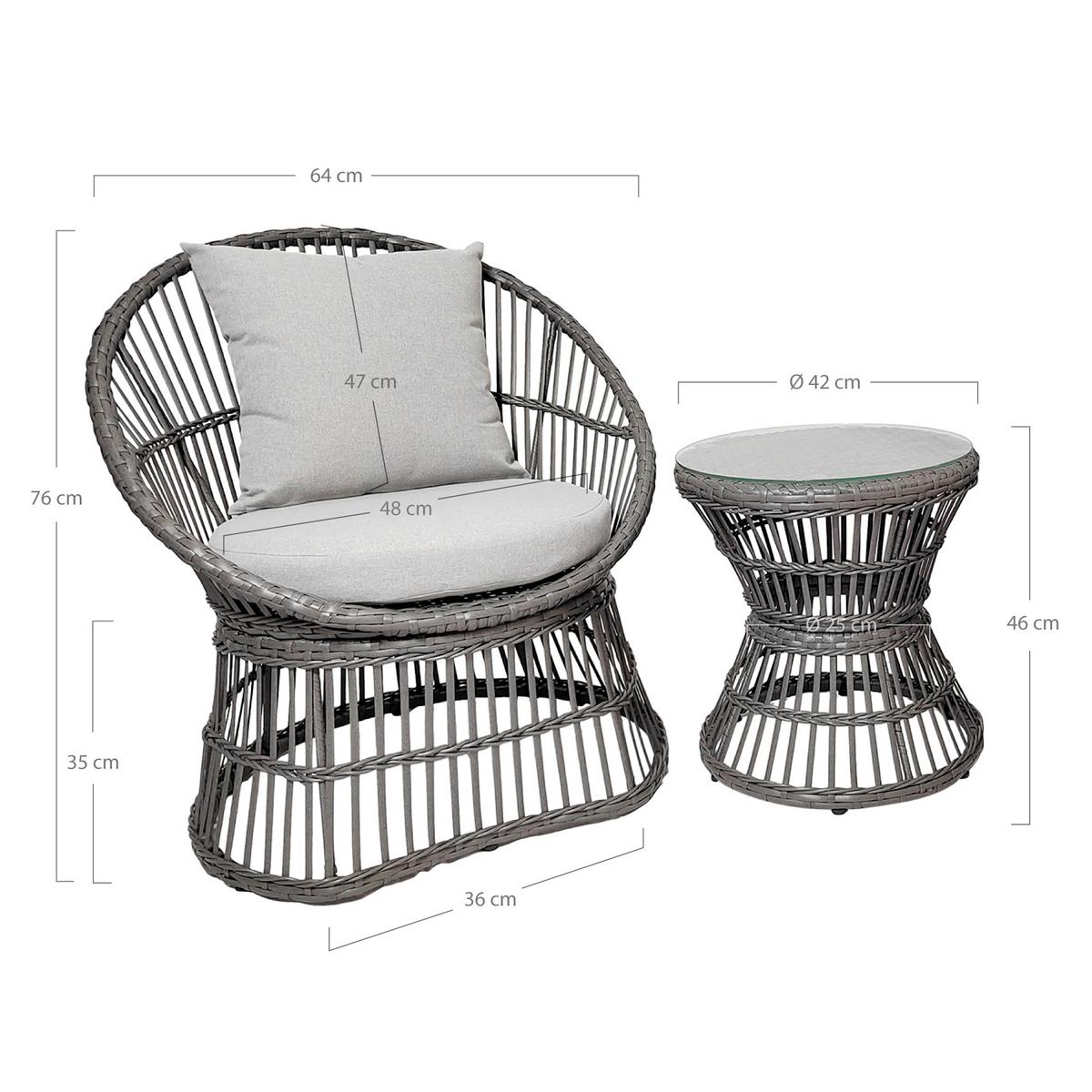 BALKONSET Natal Grau B: 48 cm - Grau, MODERN, Holz/Kunststoff (48/76/64cm) - Gardenson