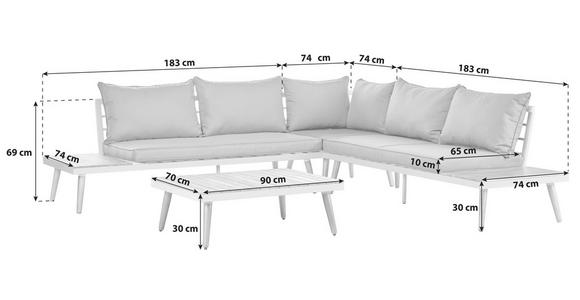 Loungegarnitur 3 -Teilig. Madeira aus Stahl/Holz mit Kissen - Dunkelgrau/Weiß, MODERN, Holz/Textil (90/30/70cm) - Beldano