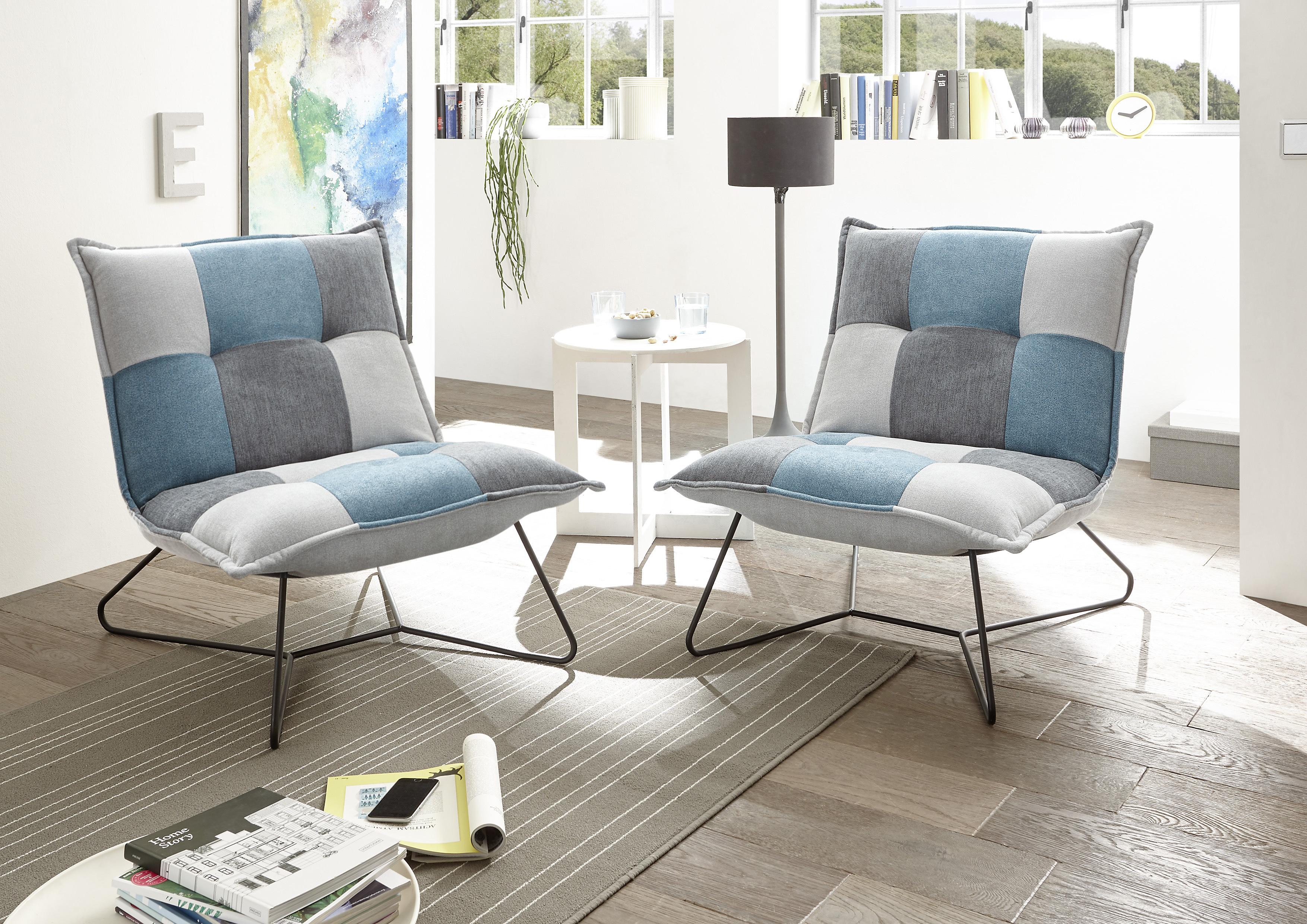 Polstersessel Vico Stoffbezug Silber/denim/grau - Blau/Dunkelgrau, Basics, Textil/Metall (69/76/86cm) - MID.YOU