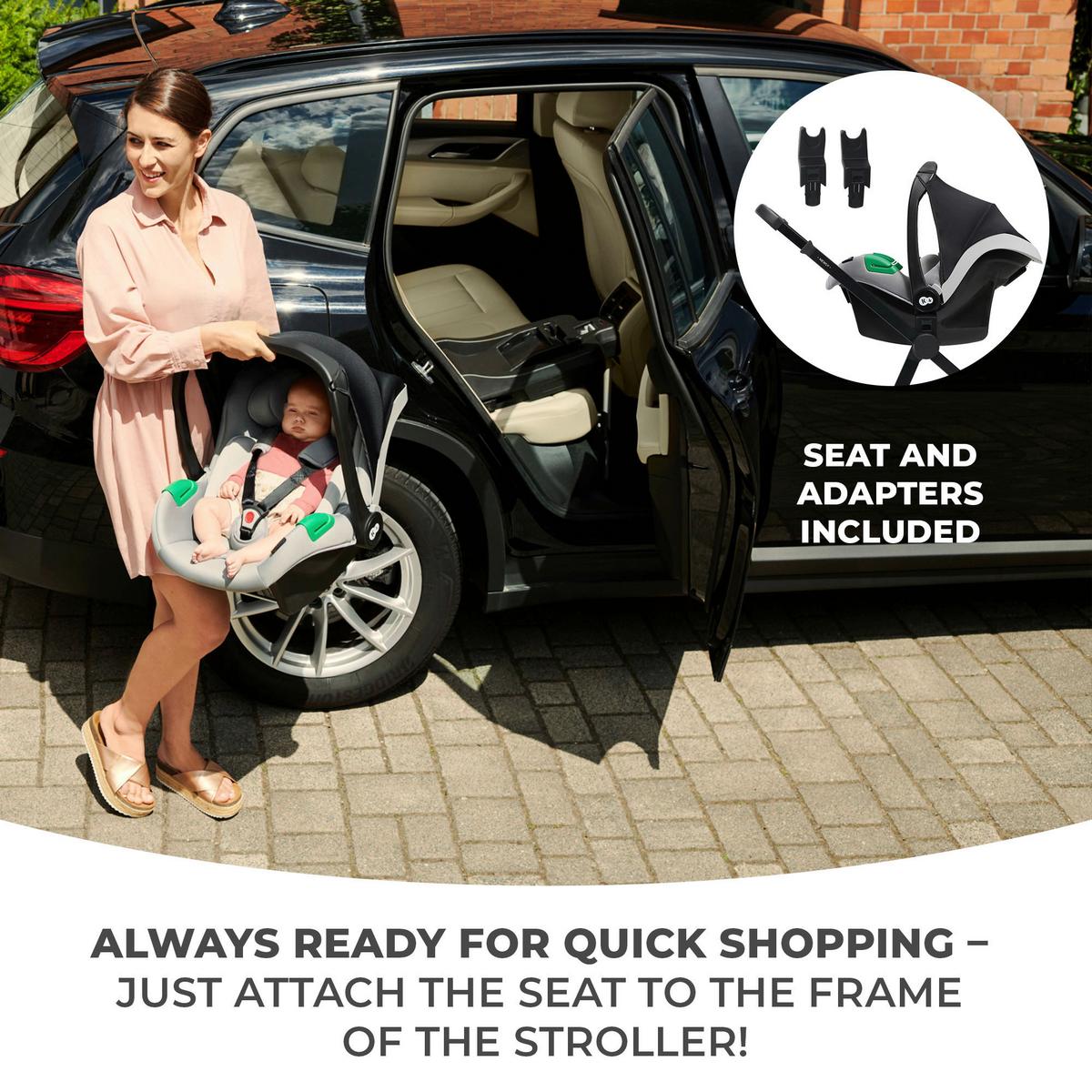 Kinderwagenset Newly 3 in 1 Hellgrau, B/H/T: 54x100x94cm - Hellgrau/Schwarz, Basics, Metall (54/100/94cm) - Kinderkraft