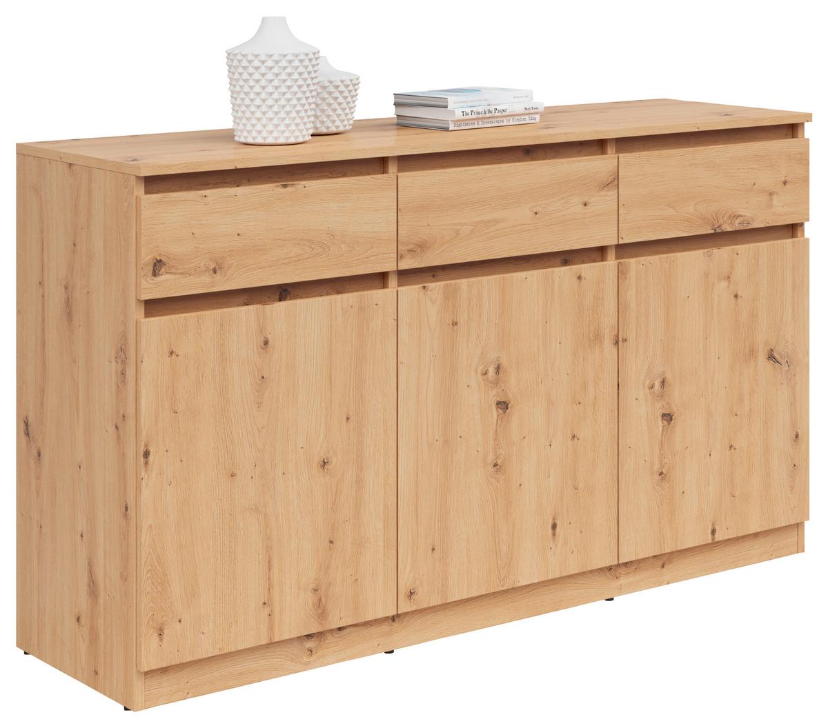 Kommode B: 135 cm Saturn Eiche Artisan Dekor - Eiche Artisan, KONVENTIONELL, Holzwerkstoff (135/81/42cm)