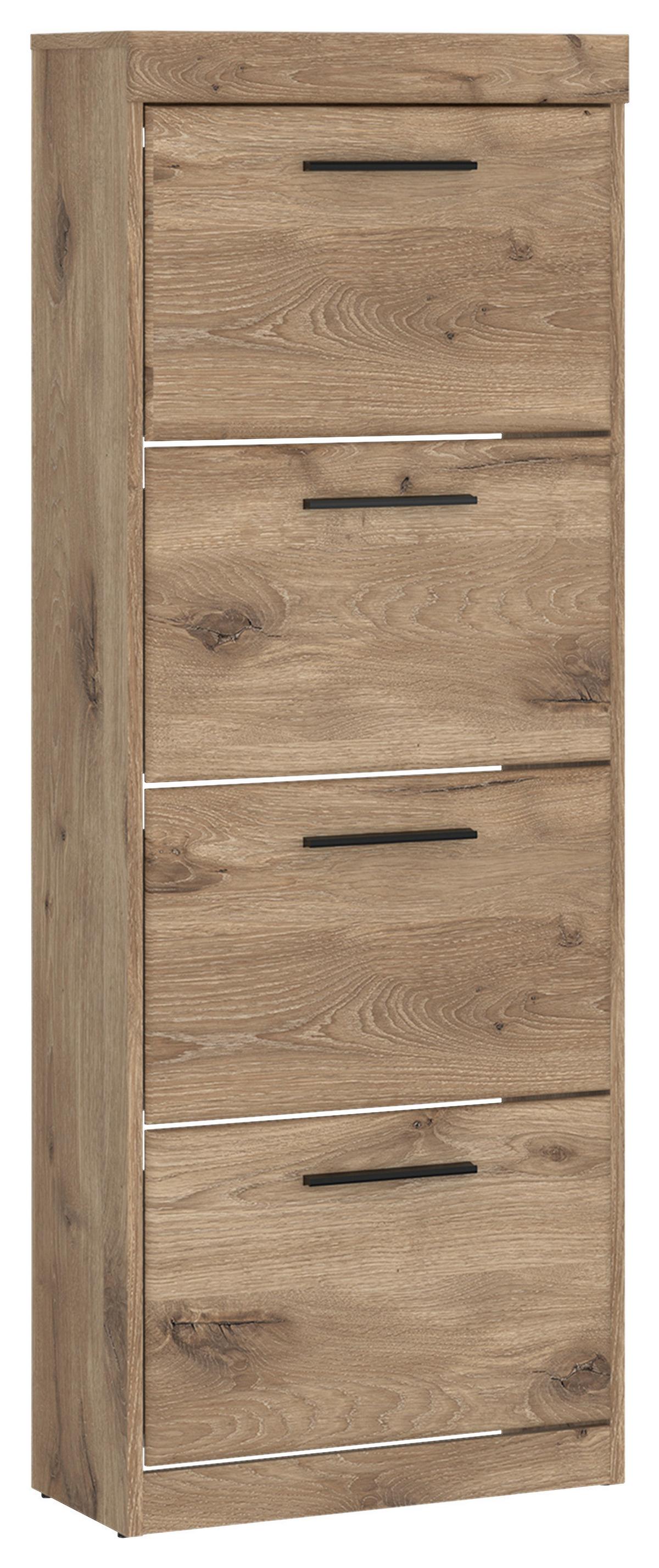 Schuhschrank Grano Eichefarben B: 53,9 Cm - Eichefarben/Schwarz, Trend, Holzwerkstoff (53,9/149,7/30,4cm)