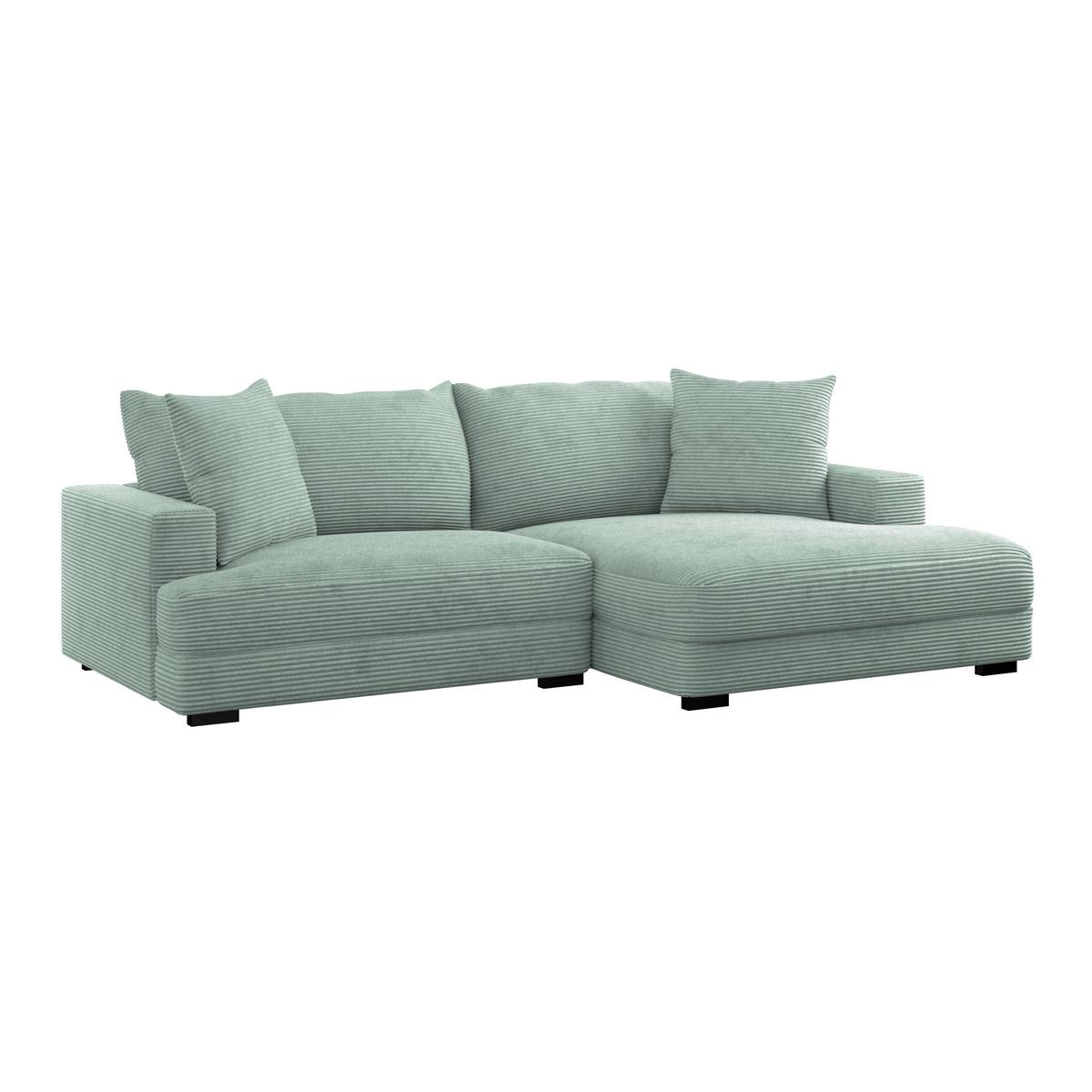 Ecksofa Pelle m. Kissen mintgrün Cord 265x180cm - Schwarz/Mintgrün, MODERN, Textil (265/180cm)