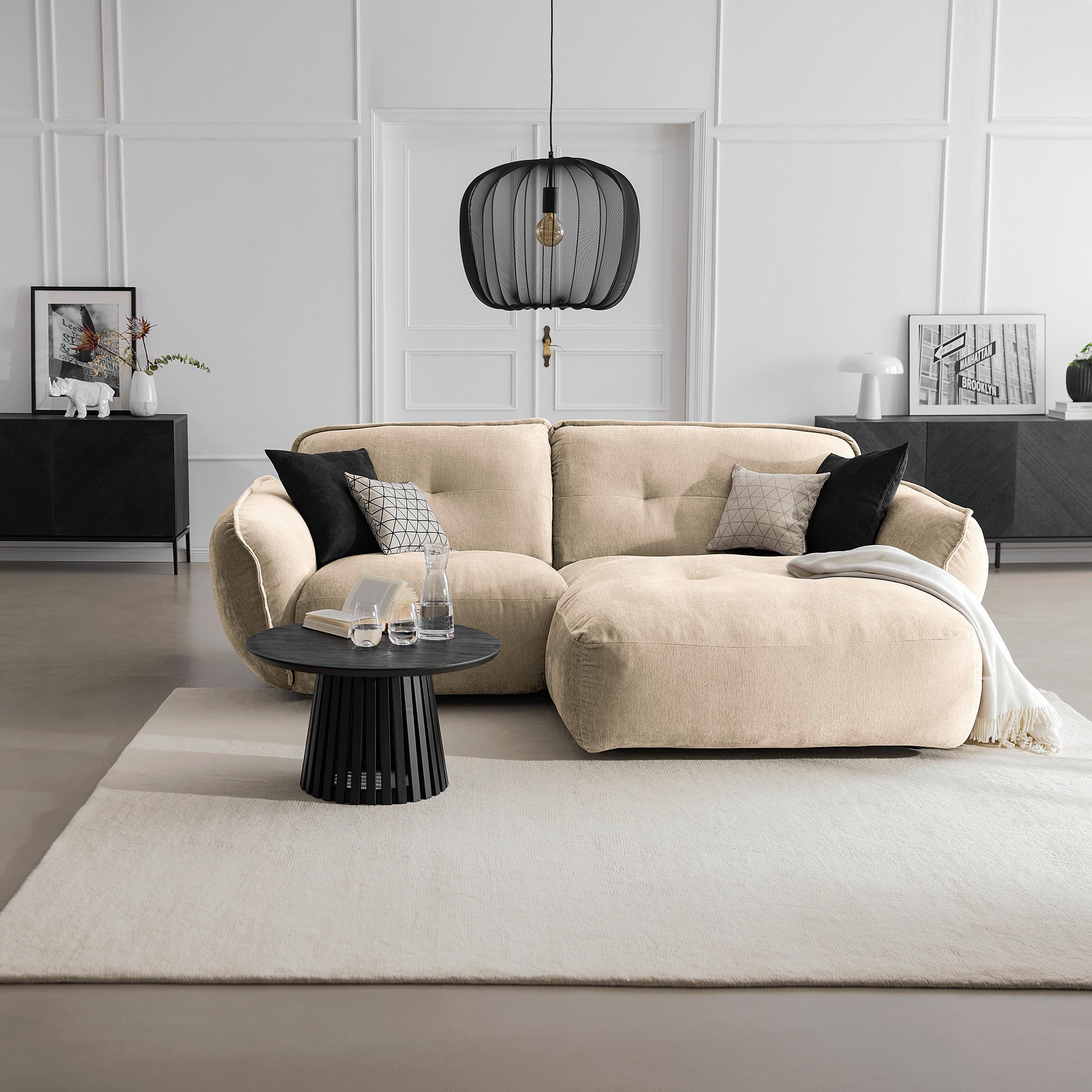 Ecksofa Fluffy, Creme S: 269x184 Cm - Creme/Schwarz, MODERN, Textil (269/184cm) - Trendmanufaktur