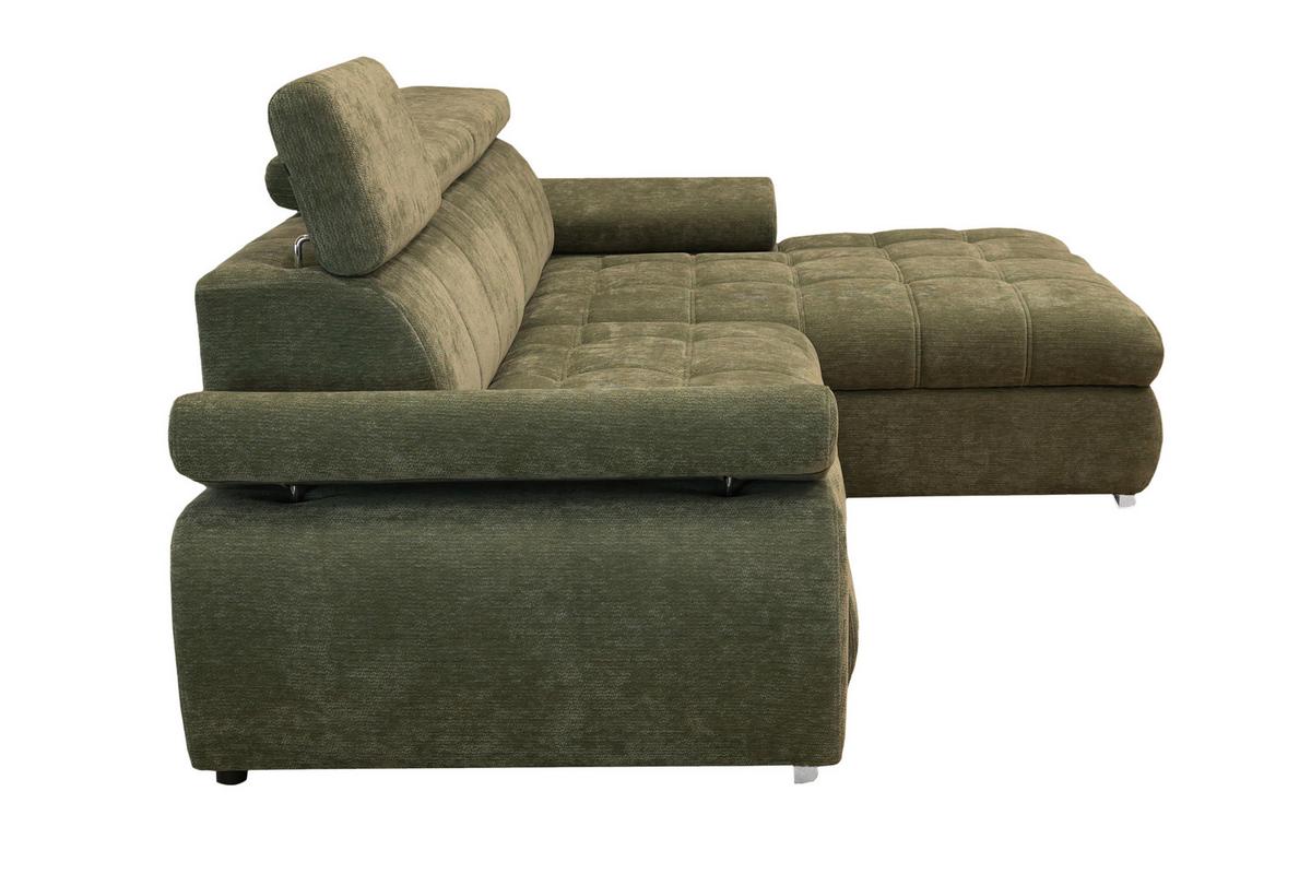 Rohová sedačka VEGAS, pravá, lesní zelená žinylka - barvy stříbra/lesní zelená, Design, dřevo/textil (294/173cm)