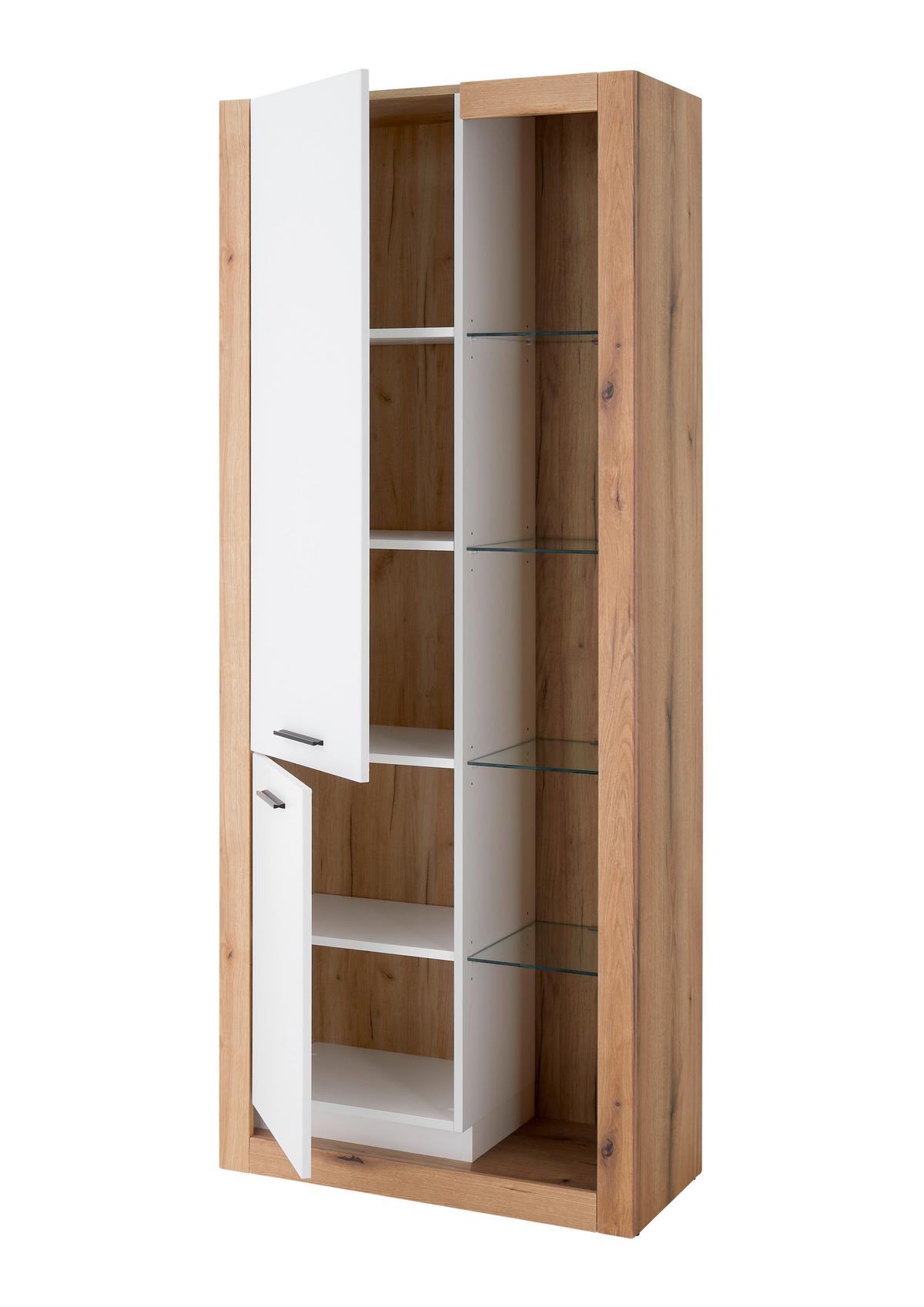 Mehrzweckschrank Brixen Weiß/Eichefarben B: 80cm - Eichefarben/Weiß, Design, Glas/Holzwerkstoff (80/195/37cm) - MID.YOU