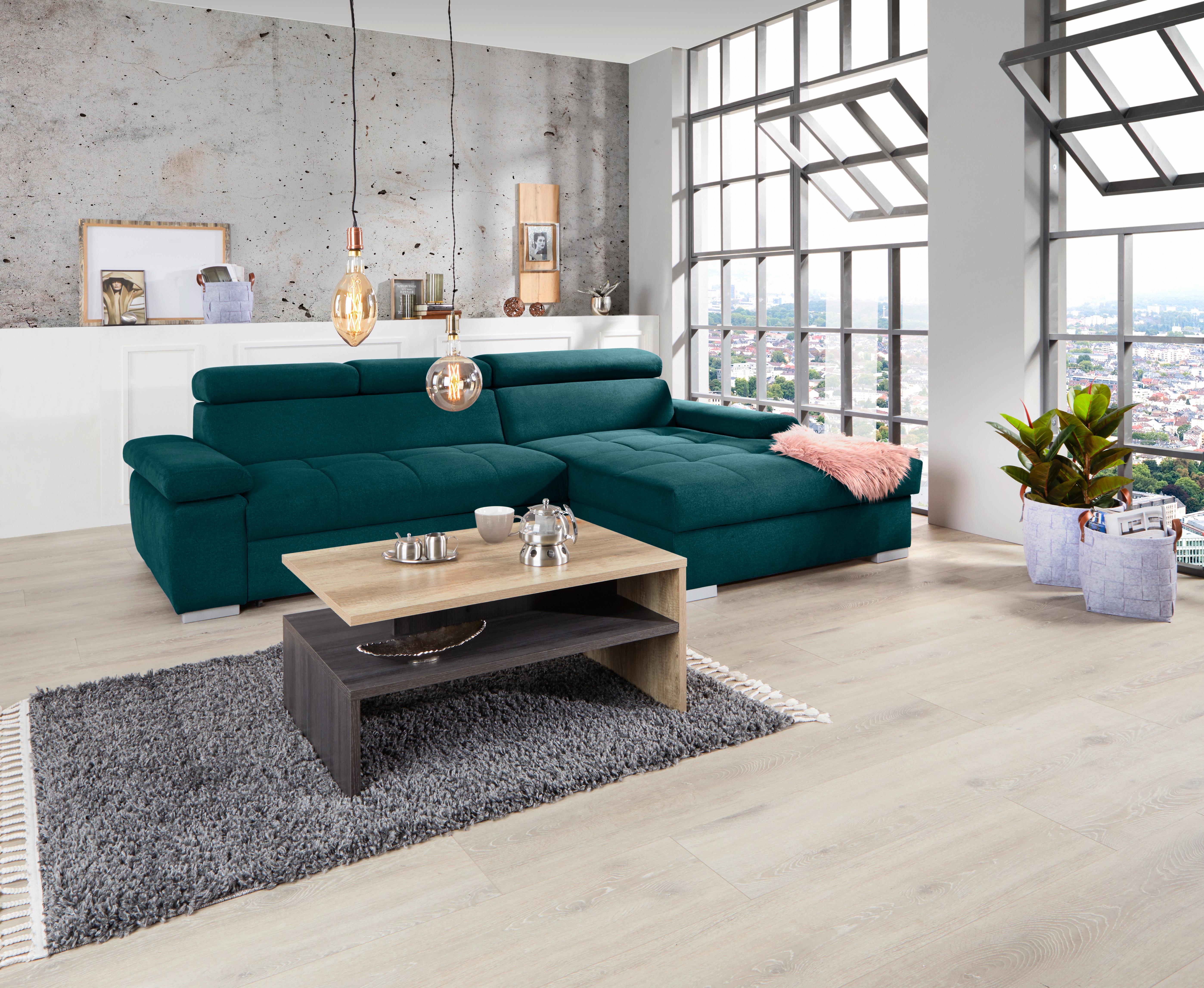 Ecksofa Perry - Dunkelgrün/Silberfarben, Design, Textil (292/183cm) - Livetastic