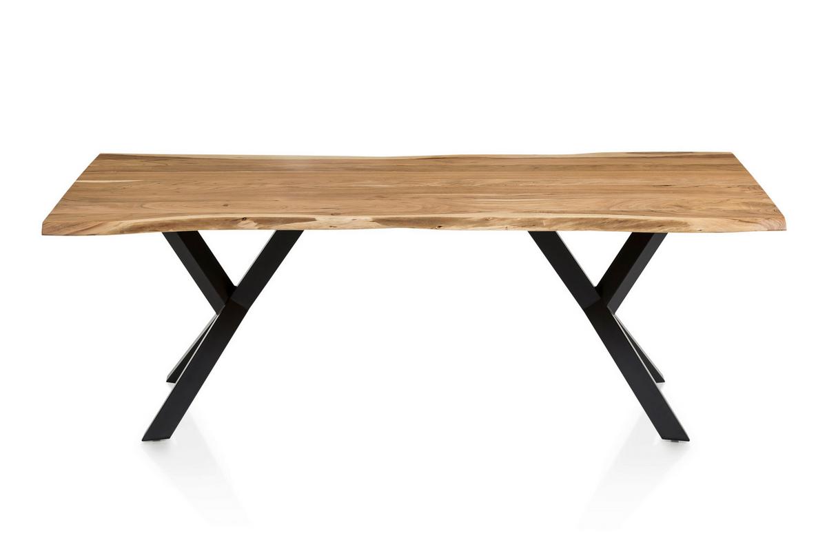 Tischgruppe Akazie Massiv/Grau 6--Teilig. - Naturfarben/Grau, MODERN, Holz/Textil (220/110/76,5cm) - Livetastic