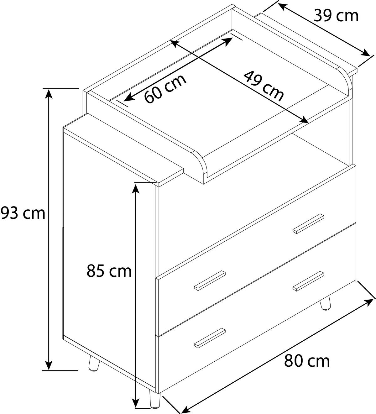 Wickelkommode Landos B: 80 cm Weiß/Honigeiche 1 Tür - Honigeiche/Weiß, MODERN, Holzwerkstoff (60/93/49cm) - MID.YOU