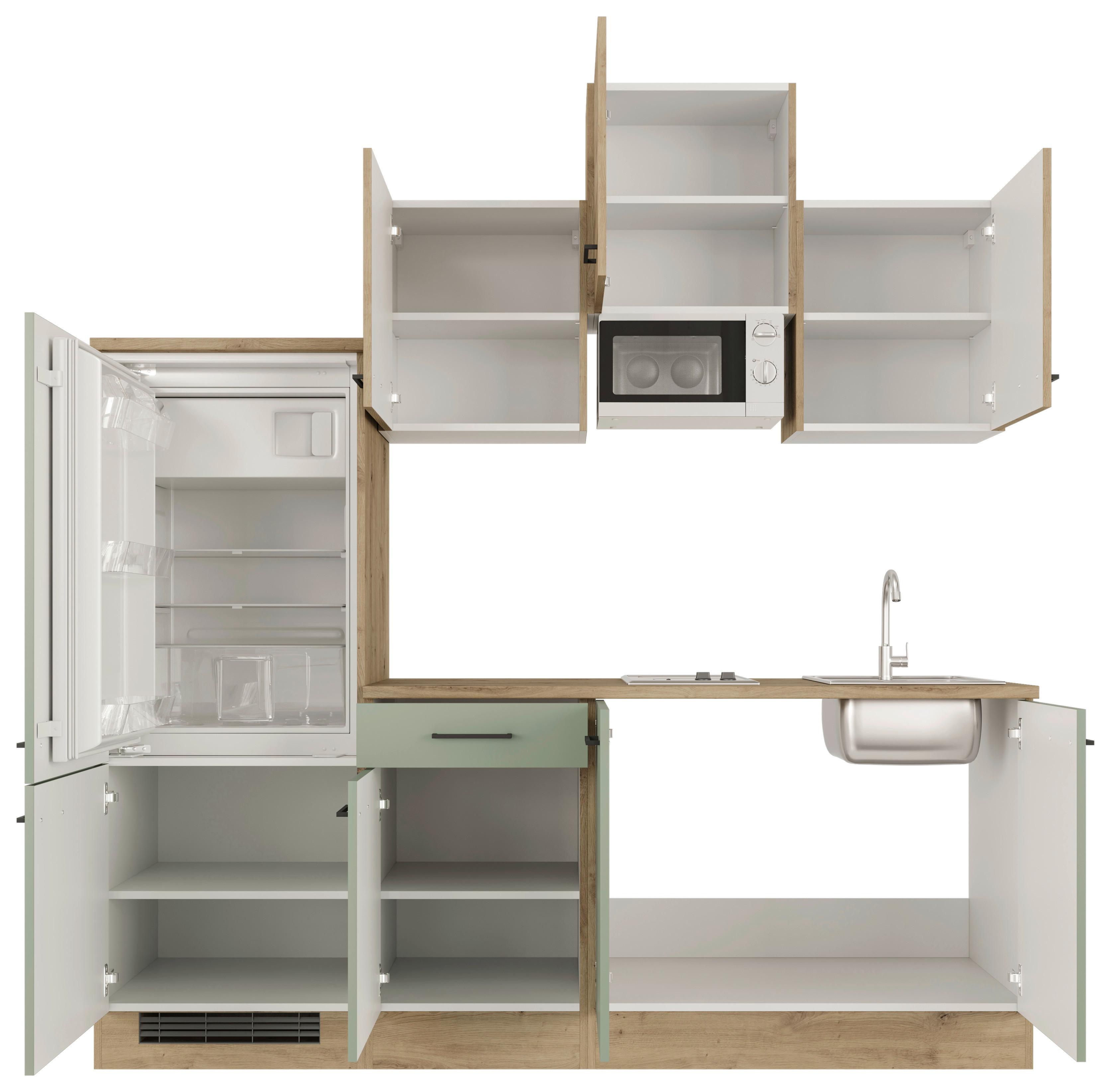 Küchenblock Cara Eiche Artisan/Grün B: 210 cm - Eiche Artisan/Grün, MODERN, Holzwerkstoff (210cm) - FlexWell